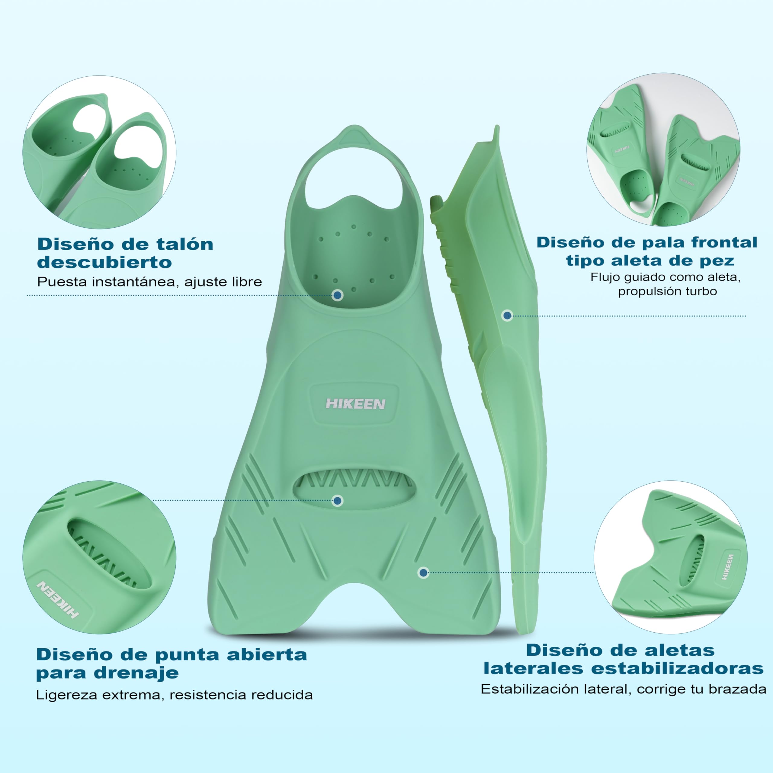 Hikeen Aletas Natacion Piscina de Talón Abierto: Aletas Cortas Natacion Silicona Pura para Adultos Jóvenes, Aletas Buceo Aletas Snorkel Punta Abierta Baja Resistencia, Incluye Bolsa de Malla