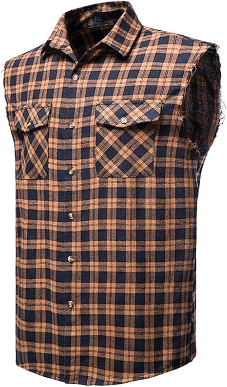KPNV Men's Button Down Sleeveless Plaid 