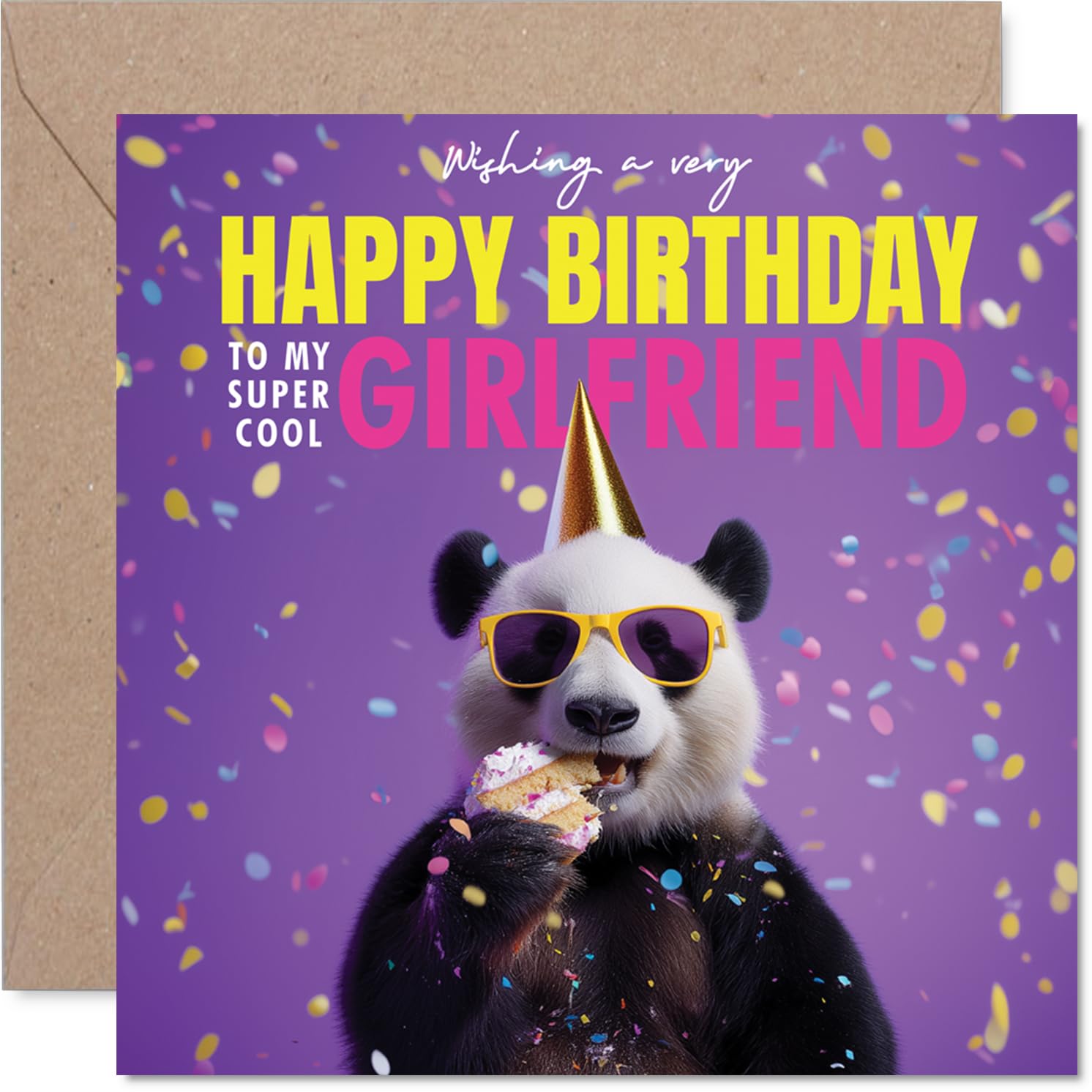 Girlfriend Birthday Card - Pandastic Cake - Happy Birthday Card for Girlfriend from Boyfriend Partner, 145mm funny panda Bday Greeting Cards