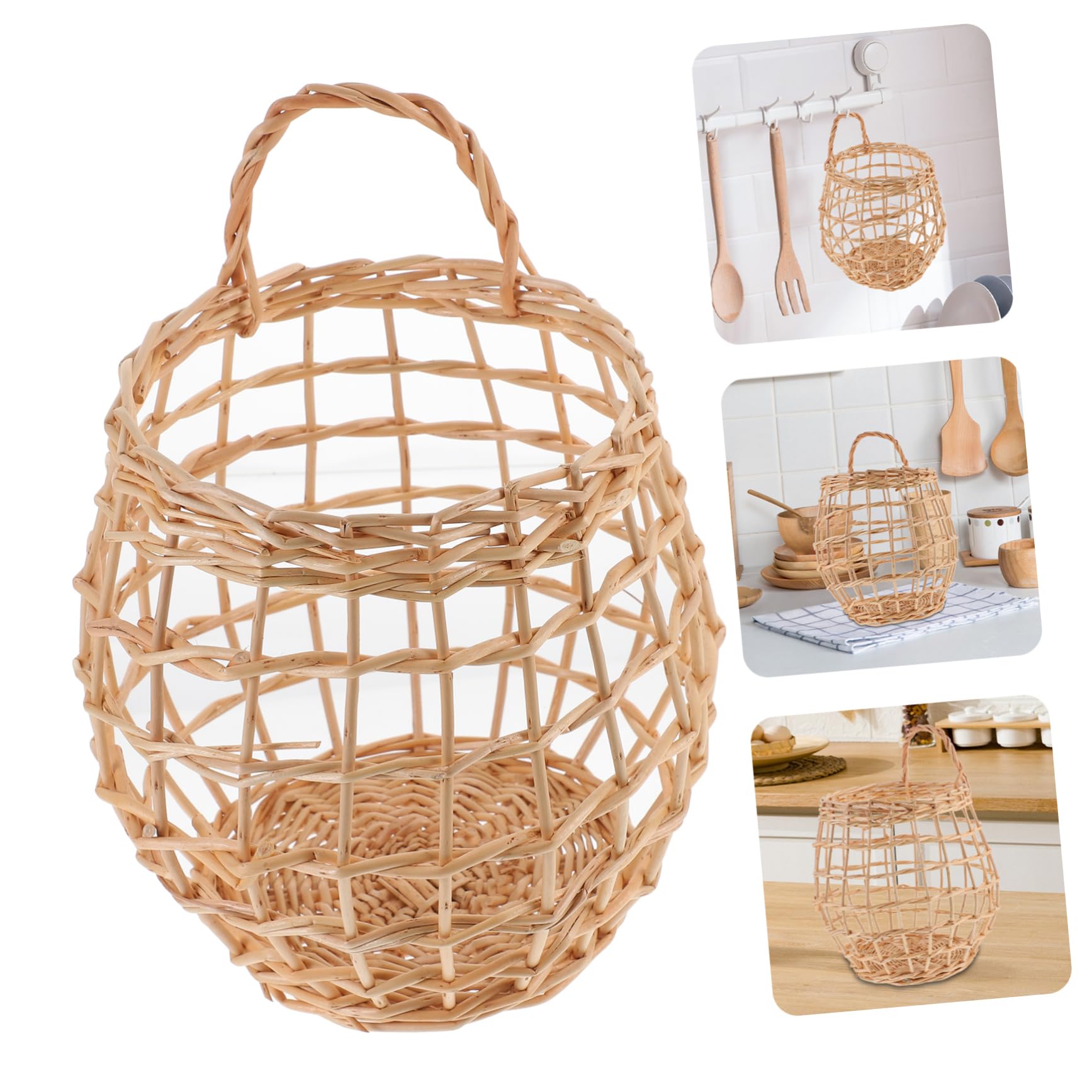 3kawałki Koszyk Woven Basket Do Zawieszenia Ścianie Rattanowy Koszyk Jajka i Czosnek Stylowy Dekoracyjny Akcesorium Kuchenne Kolor Losowy
