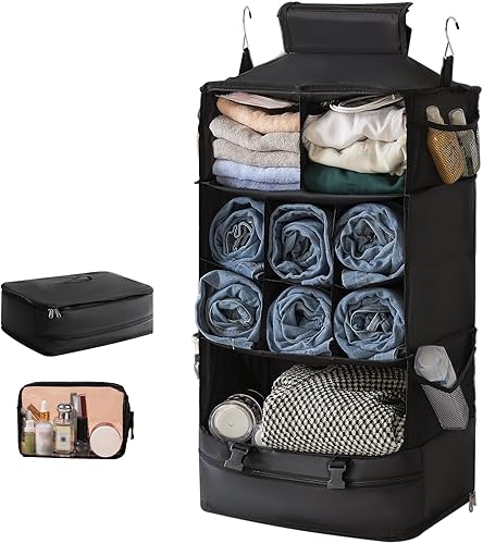 SUCOME Cubos de embalaje colgantes para viajes, bolsas organizadoras de viaje con bolsa de aseo transparente, organizador plegable de maleta,