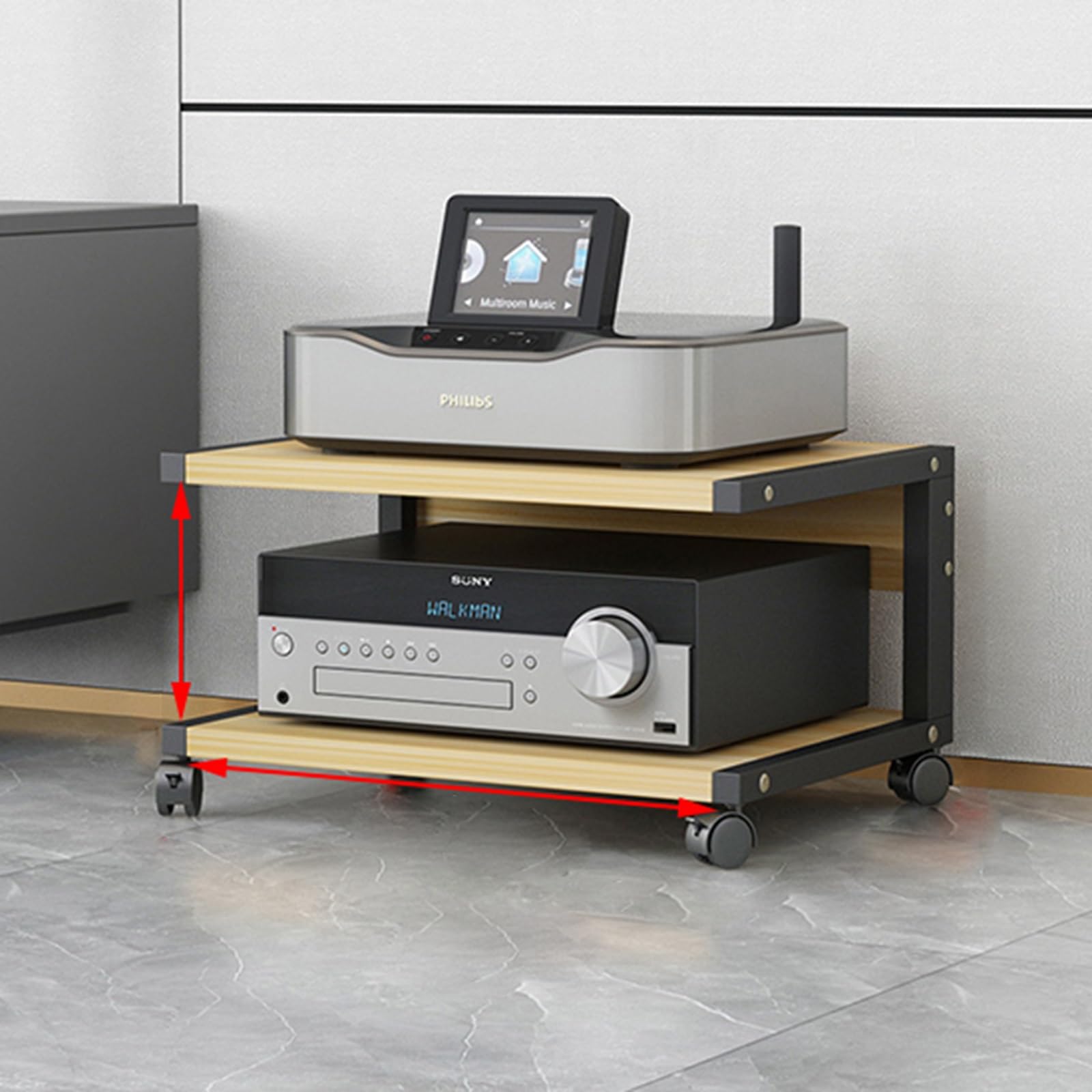 SXYKXYDL AV Media Stand Corner Shelf With Height Adjustable Wooden Shelves - Modern with Wheels Audio-Video Media Stand Stereo Racks