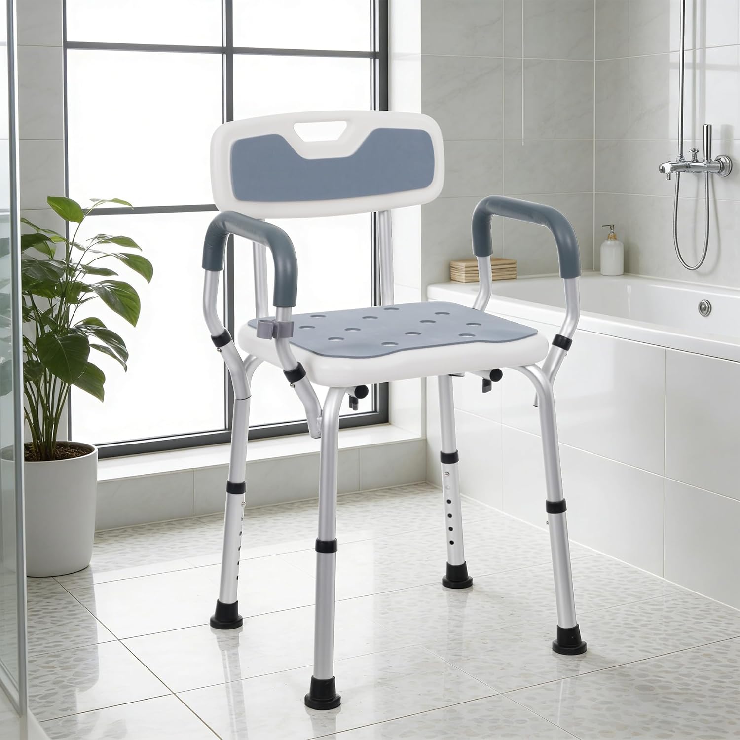 シャワーチェア 排水穴12個 耐荷重150kg シャワーフック付き|バス・シャワー