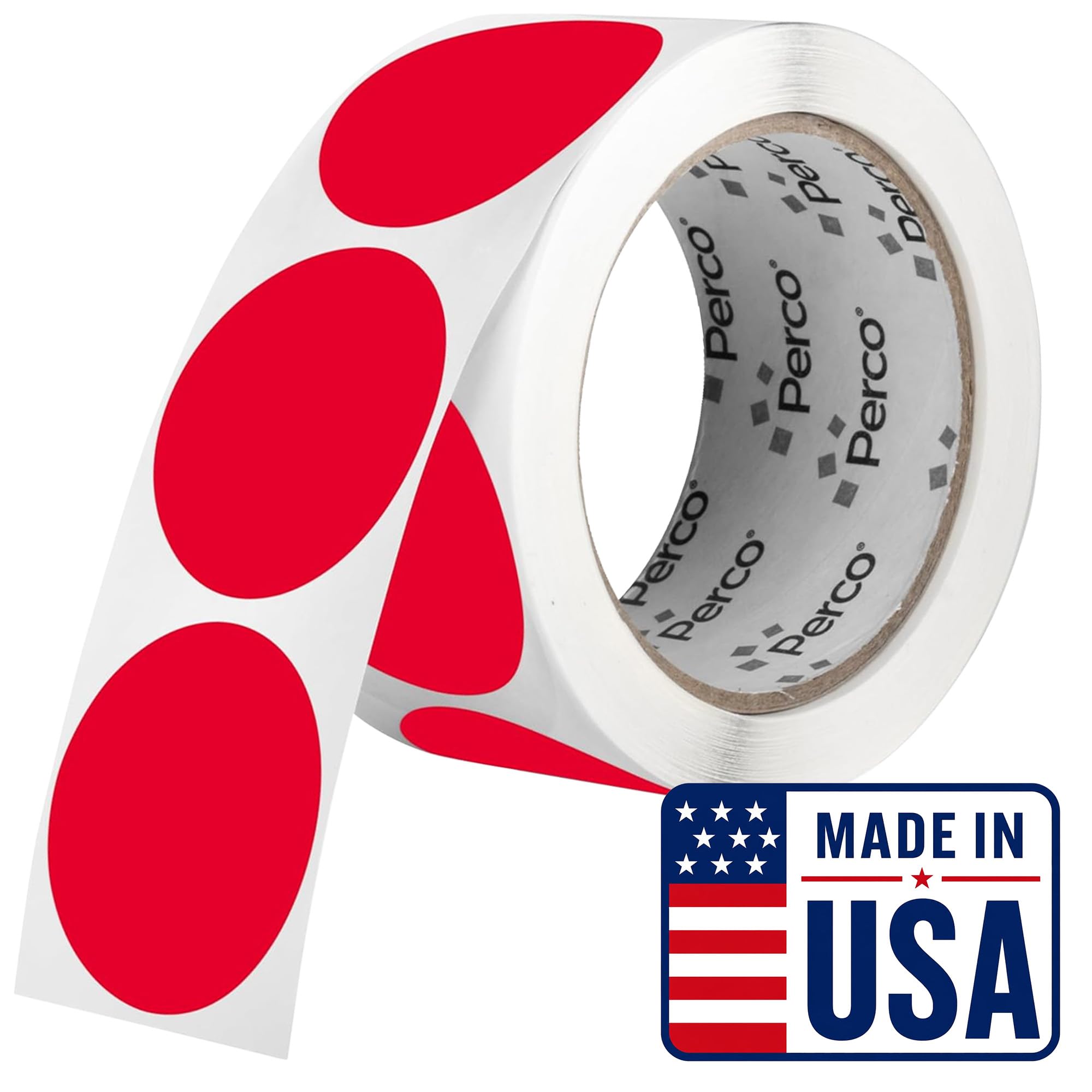 Perco Red Round Circle Dot Sticker 2-Inch Labels with Perforation for Easy Tear-Off, 500 Stickers per Roll - Sale, Discount &amp; Urgent Warning Labels, High Visibility - Made in USA