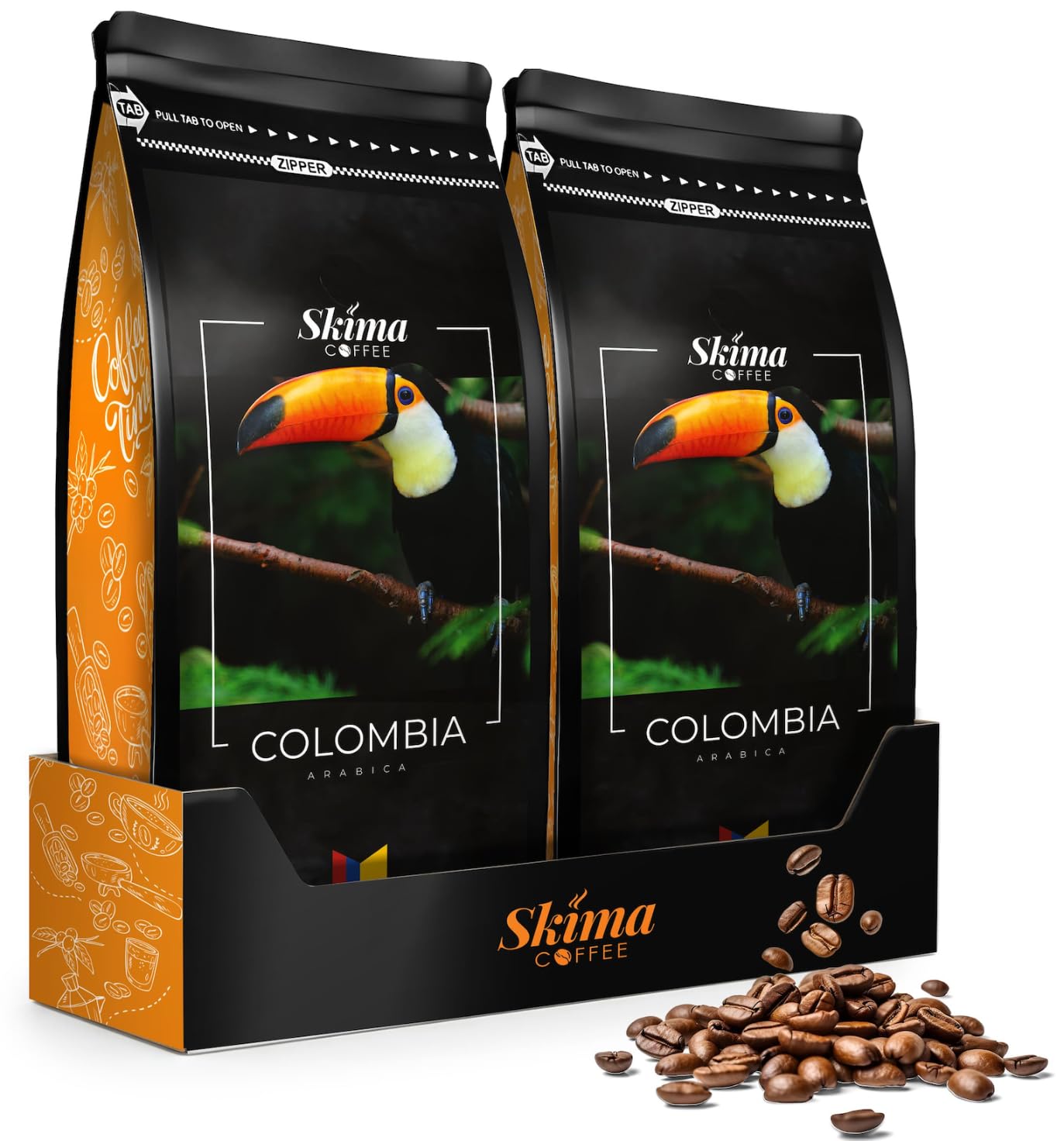 SkimaCoffee Café en grano 2 x 1 kg COLOMBIA 100% Arábica recién tostado