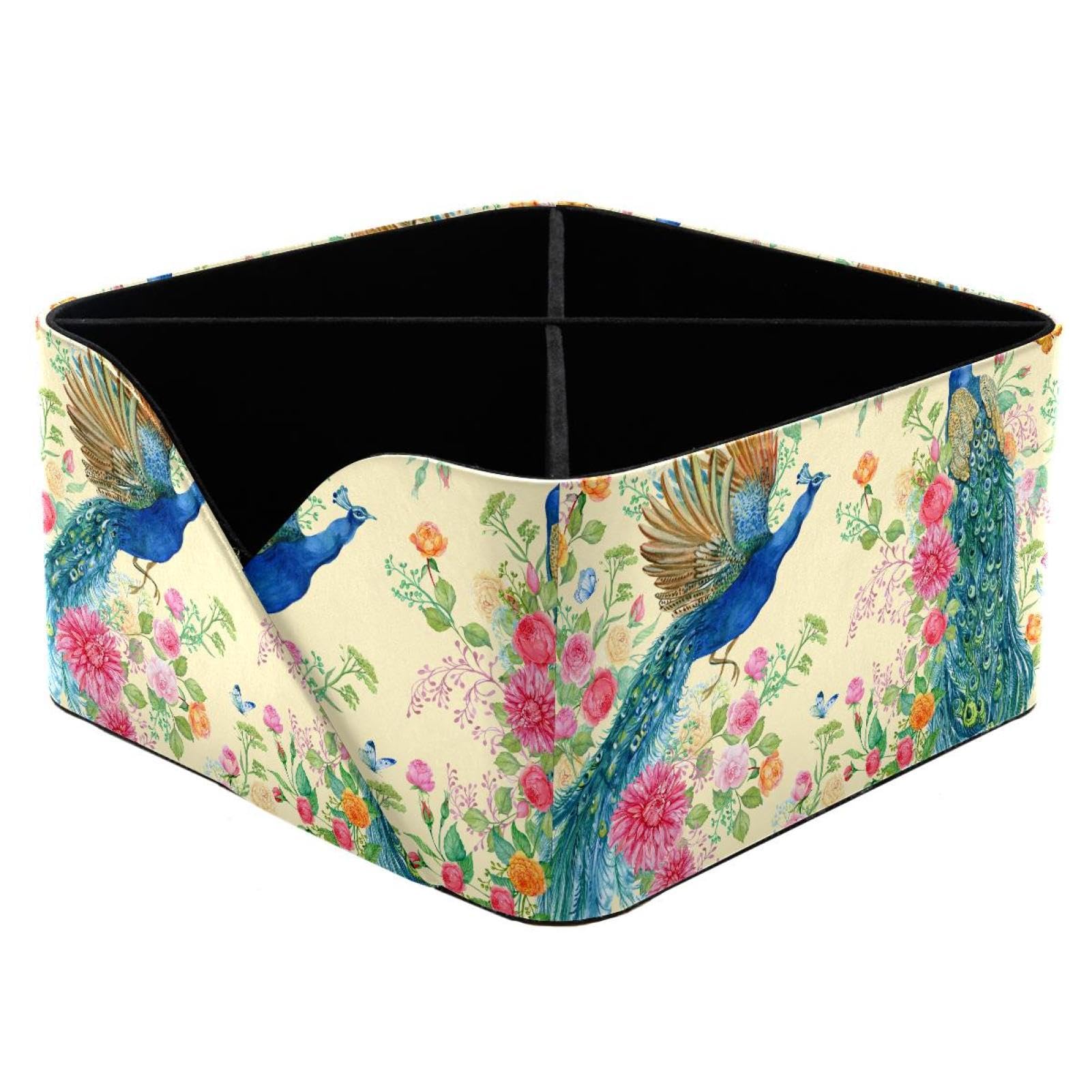 KengjuTesu Flying Peacocks and Flowers Watercolor Painting Desktop Organizer Pen Holder, Rectangular Pencil Cup for Office, Study and Makeup Stations