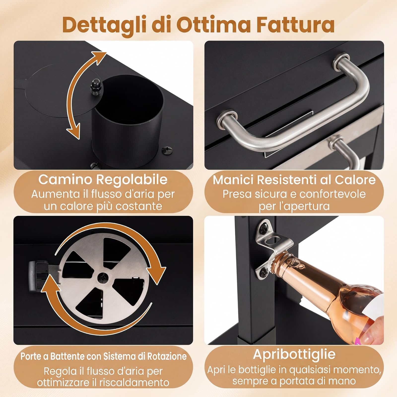 COSTWAY Barbecue a Carbonella con Tavolini Laterali, Forno BBQ con Griglia di Cottura, Termometro e 2 Ruote, Barbecue con Coperchio e Ripiano Aperto per Campeggio e Picnic, 110 x 43 x 105 cm