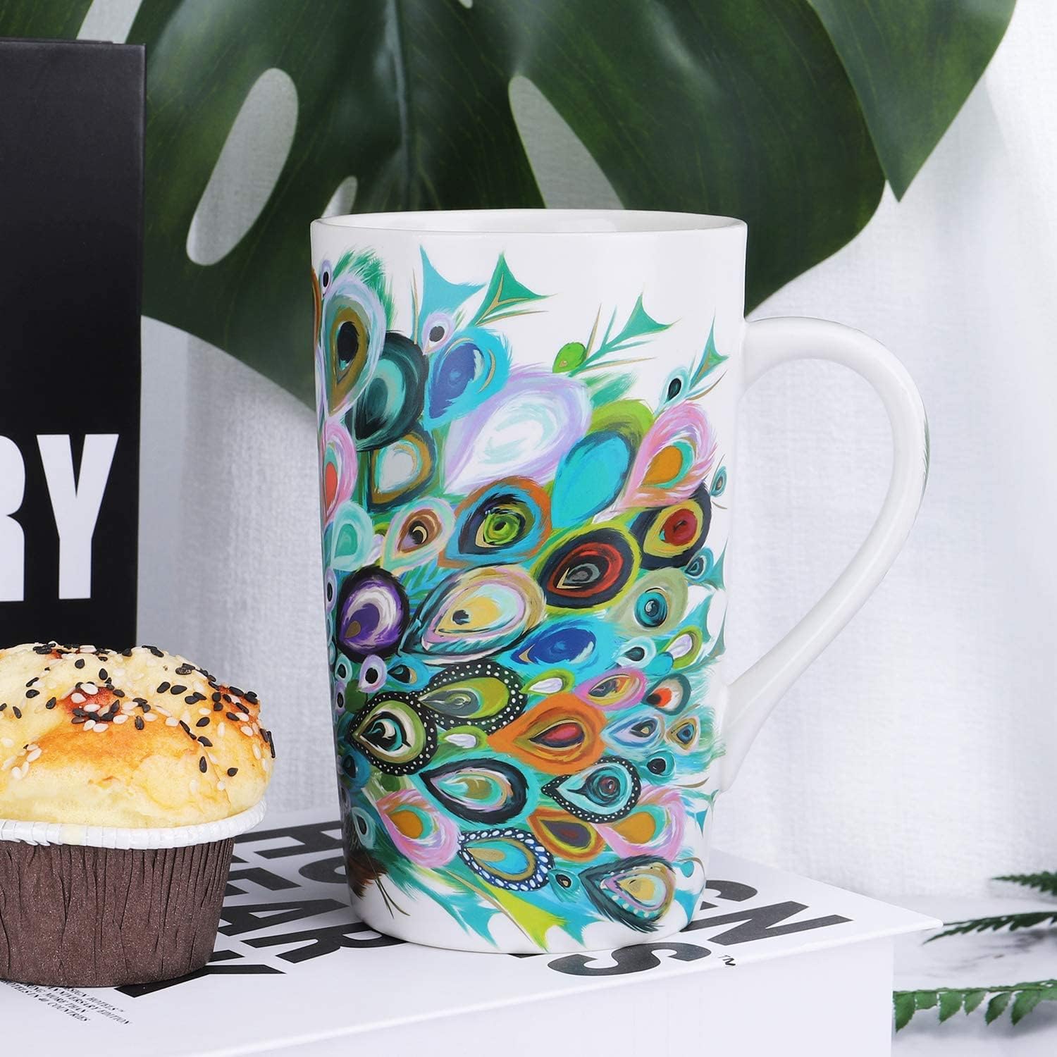 NymphFable Peacock Ceramic Mug 18oz Large Coffee Cup with Handle Personalized Baking Pattern Tea Cup - Image 8