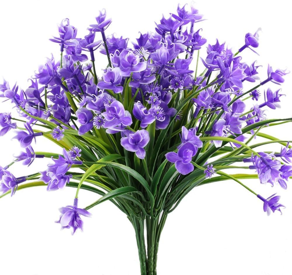 MIHOUNION Plastic Orchids Flowers Faux Fake Phalaenopsis Purple Hanging Orchid Flowers Artificial Greenery Shrubs for Hanging Basket Plants Centerpieces 4pcs