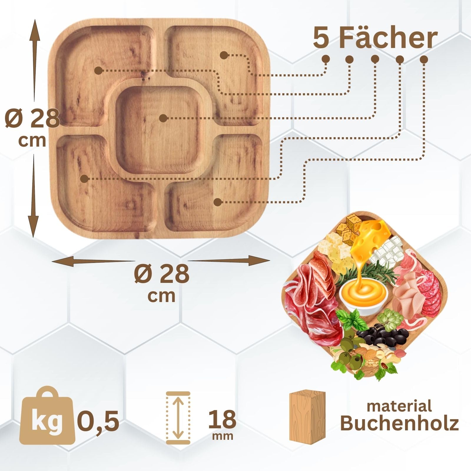 Samhita Set di 4 piatti rotondi in legno di acacia, per ottomana o tavolino, tagliere per salumi o formaggi per soggiorno (20,3 x 20,3 x 1,9 cm