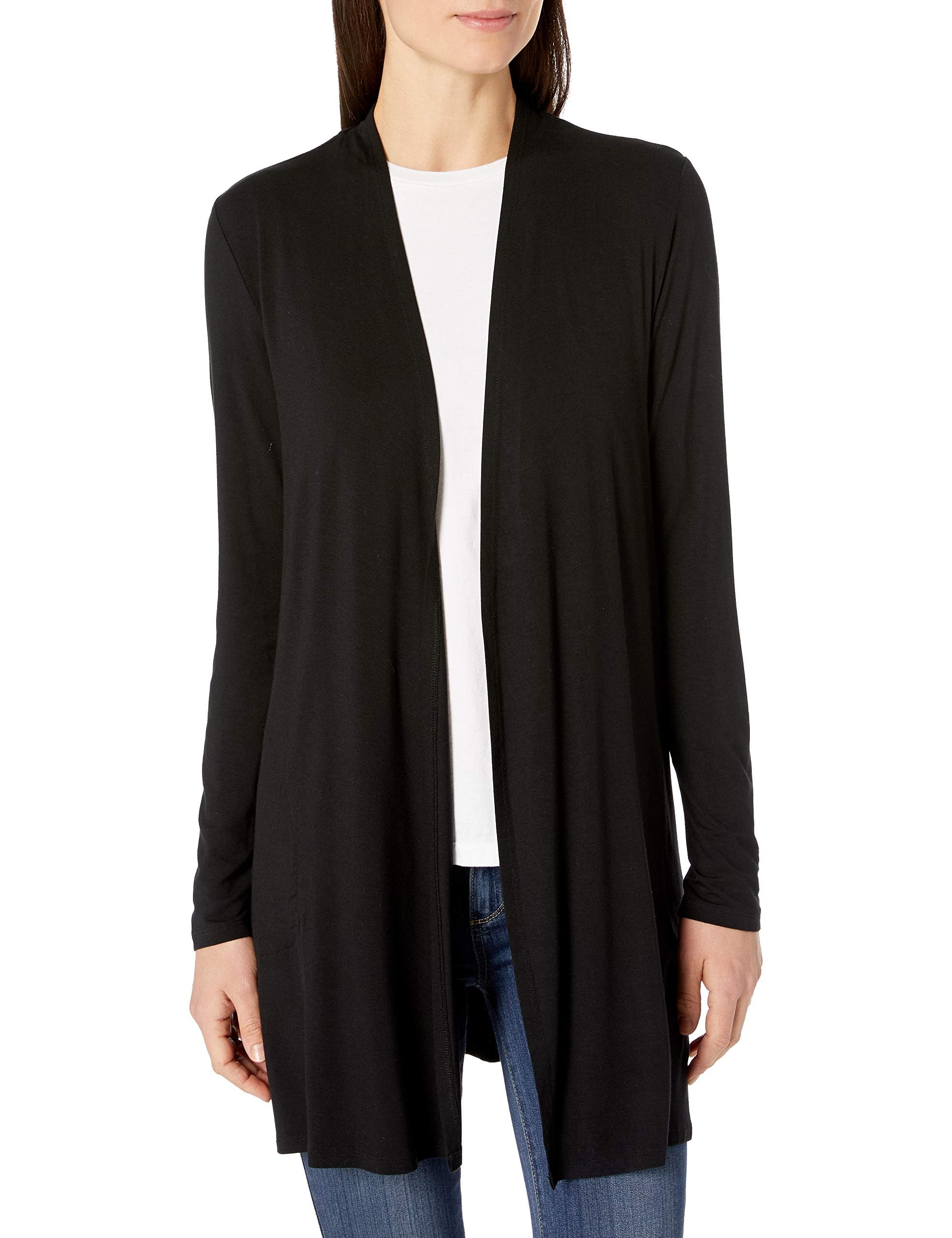Amazon Essentials Women's Long-Sleeve Open-Front Long Cardigan, Black, Small