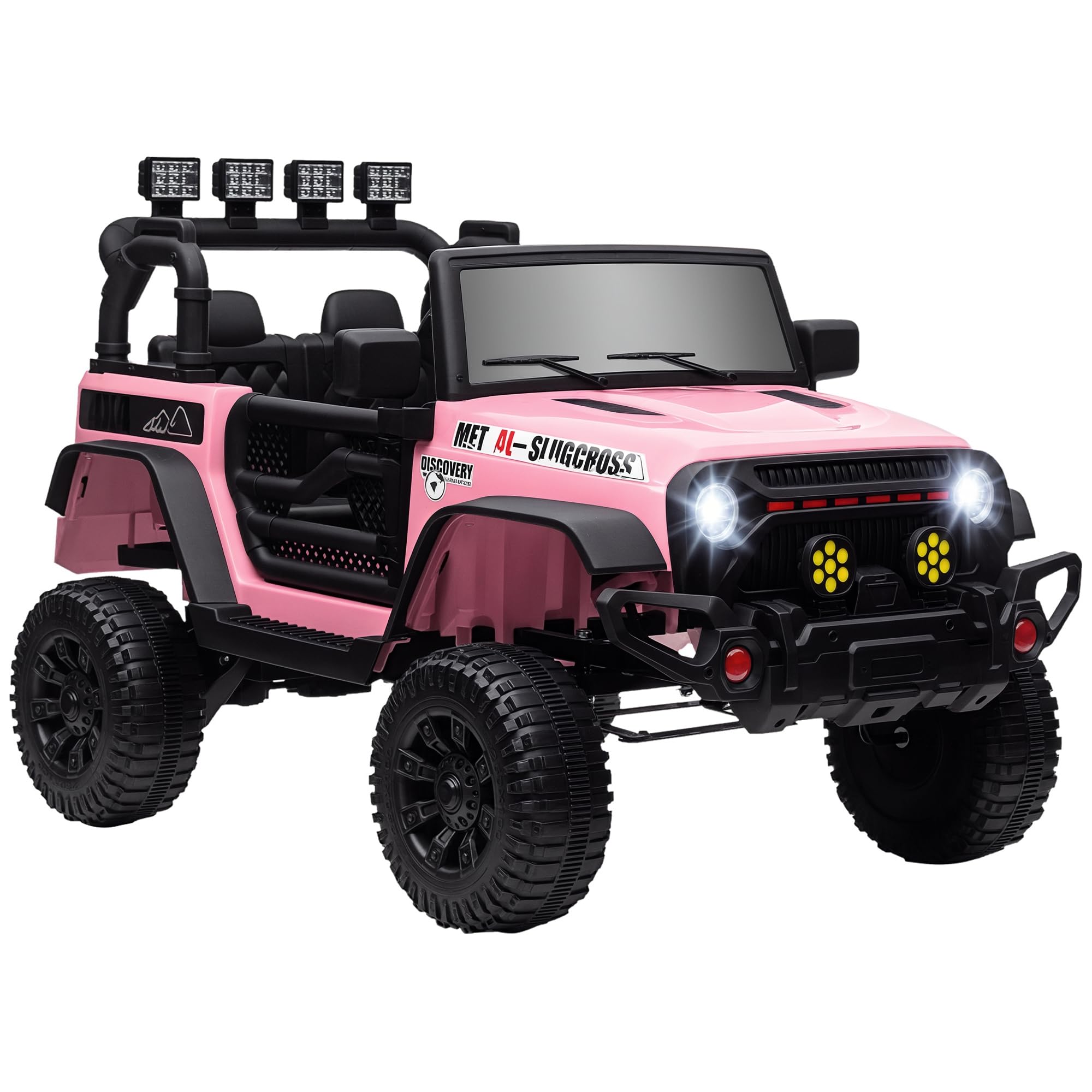 Qaba 12V Ride on Truck, Electric Car for Kids, Battery Powered Ride on Car, Parent Remote, 4 Suspension Wheels, Music Horn LED Lights, Pink