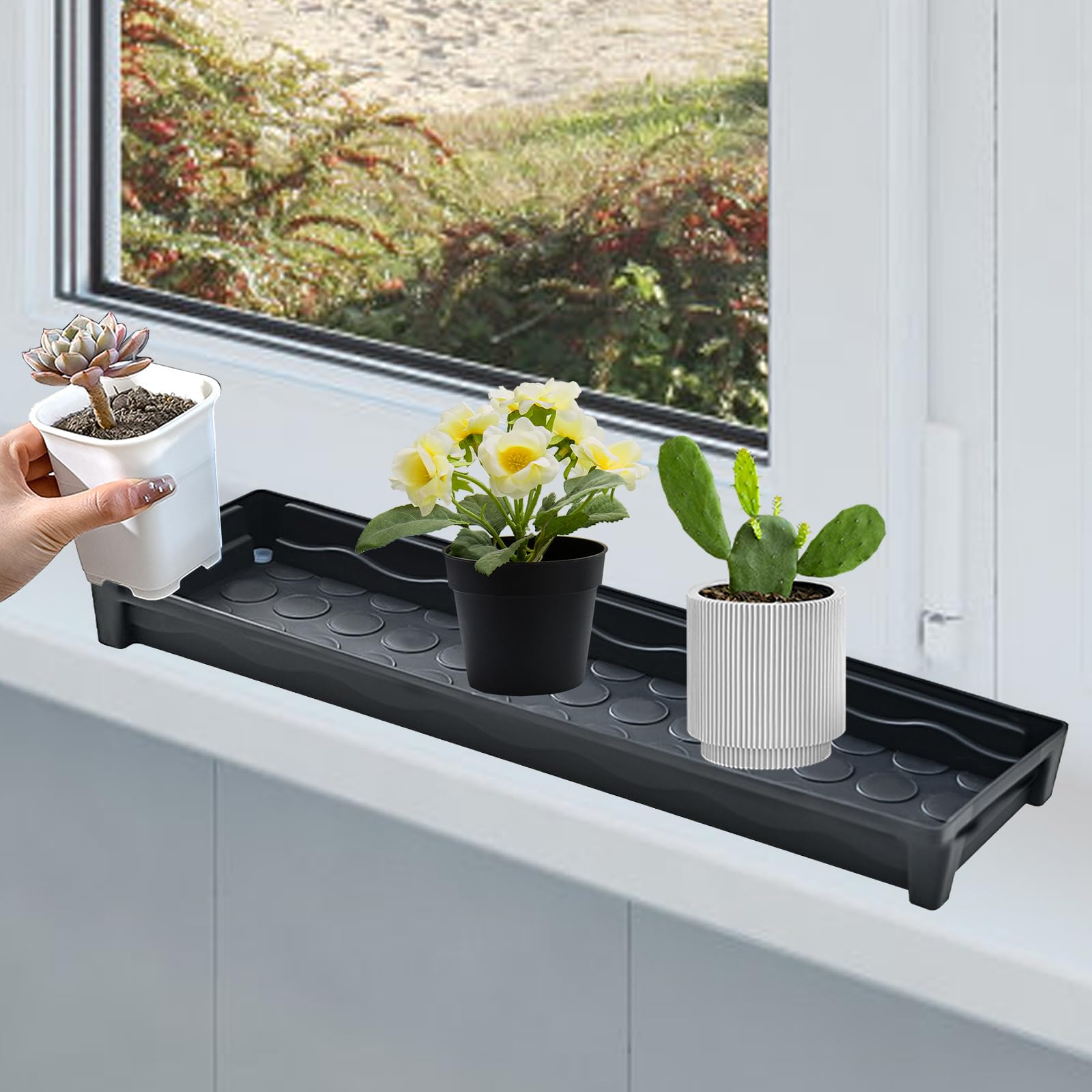 5 Pièces Soucoupe Pot Fleur,Plateaux de Jardinières Rectangulaires Plateau de Drainage pour Rebord Fenêtre Plastique pour Cour Jardin Intérieur et Extérieures,41 x 11.5 x 4 cm