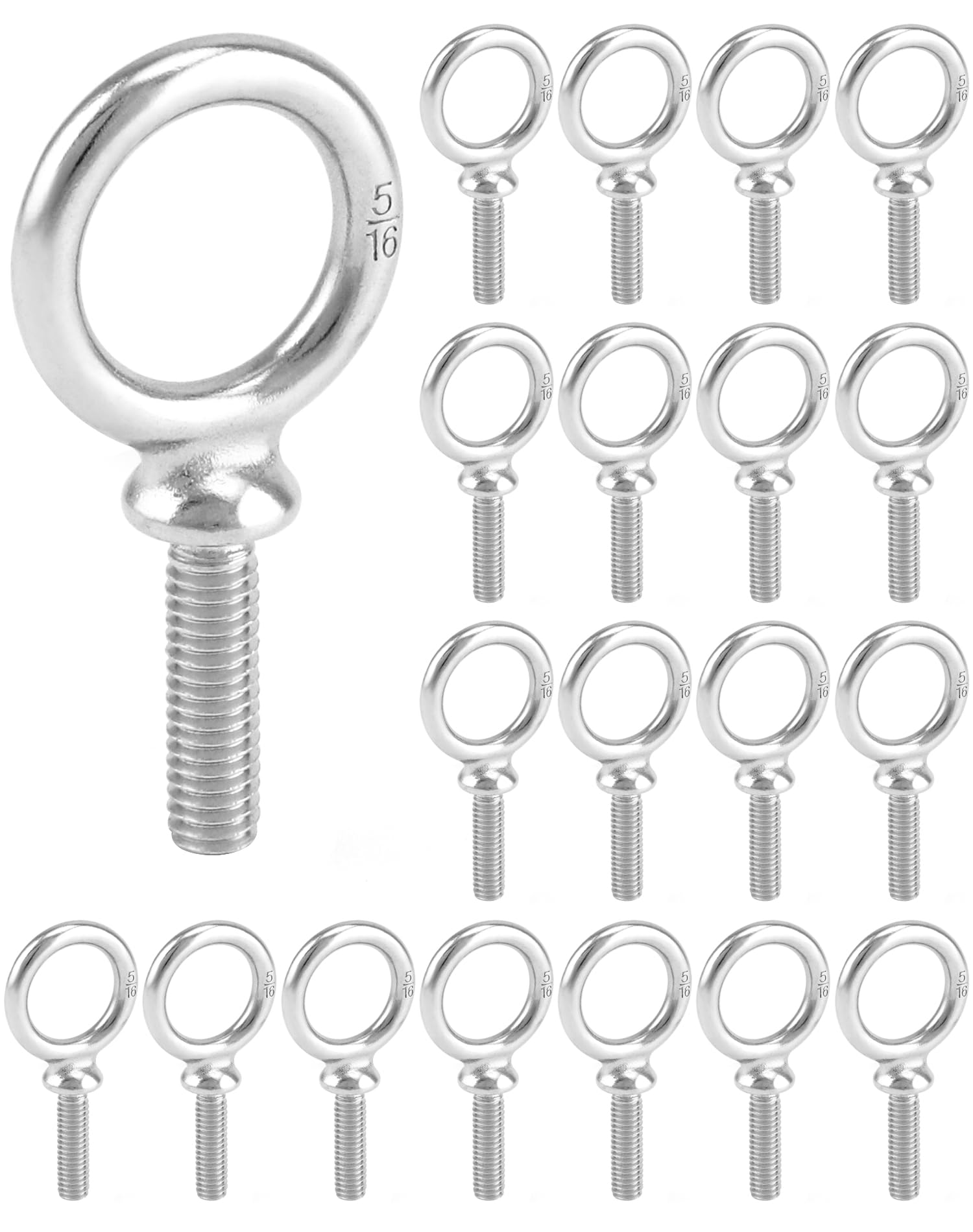 Stainless Steel Eye Bolts - 20 Pack 1/4" -15