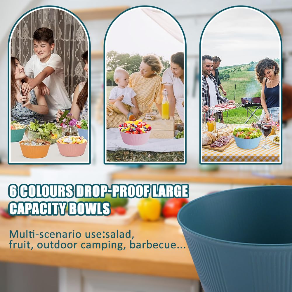 6 Pezzi Insalatiera set 60 Once Grandi Ciotole da Campeggio Insalatiera Plastica Set di Ciotole di Plastica, per Cereali Minestra Merenda Frutta Insalata(20×15×8cm)