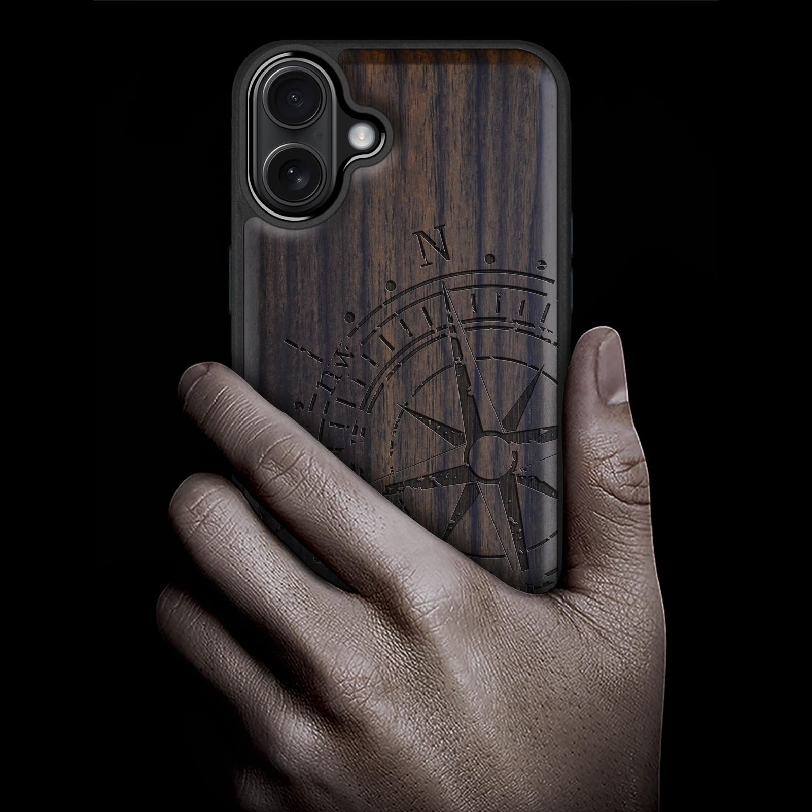 Carveit Magnetic Wood Case for iPhone 16 Plus, Solid Wood & Black Soft TPU, Shockproof Protective Cover, Unique Wooden Case - Image 2