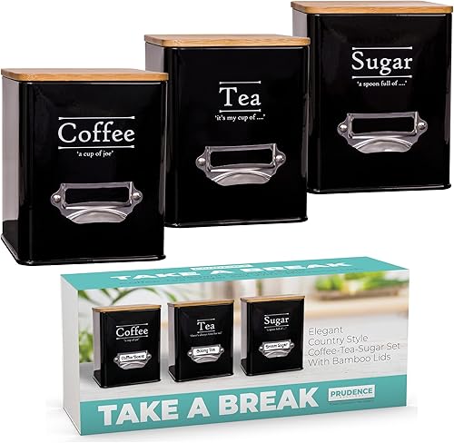 Botes de café y azúcar, juego de recipientes esenciales de cocina, almacenamiento de azúcar y té con tapa de bambú sellada para encimera de cocina o