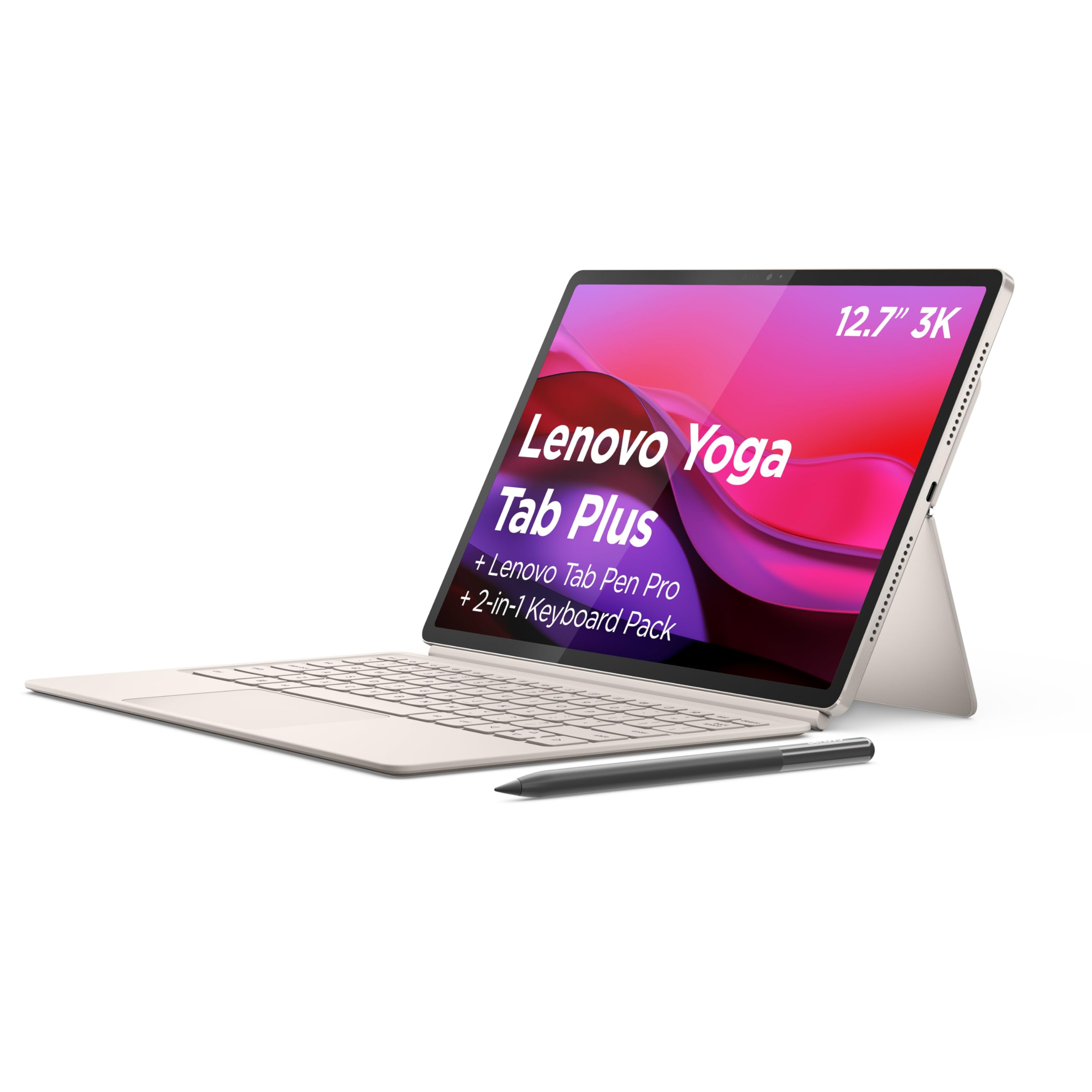 Lenovo Yoga Tab Plus - Tablette Tactile 12.7'' 3K, 144Hz (Qualcomm Snapdragon 8 Gen 3 Mobile Platform, 8Coeurs, RAM 16Go, UFS 4.0 256Go, Wifi7 + Bluetooth) Lenovo Tab Pen Pro - Seashell
