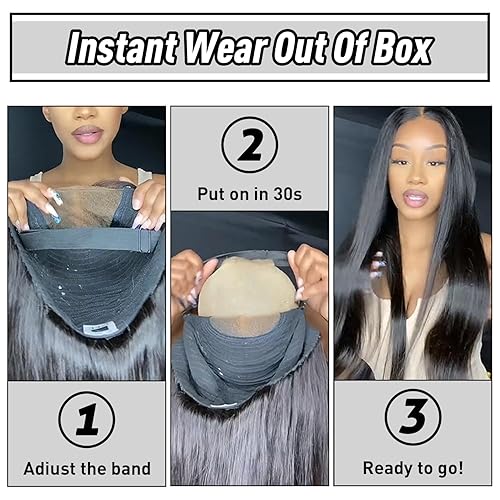 Miniatura 2 de Wear and Go - Peluca de cabello humano lacio sin pegamento, encaje frontal HD precortada de 6 x 4 pulgadas, sin pegamento, pelucas con cierre de