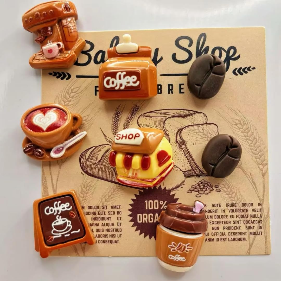 8 Pc Coffee Theme Fridge Magnet Set for Refrigerator Door | Cute 3D Café Magnets for Kitchen Decor | Coffee Machine, Cup, Beans & Shop Design Decorative Magnets-image-39