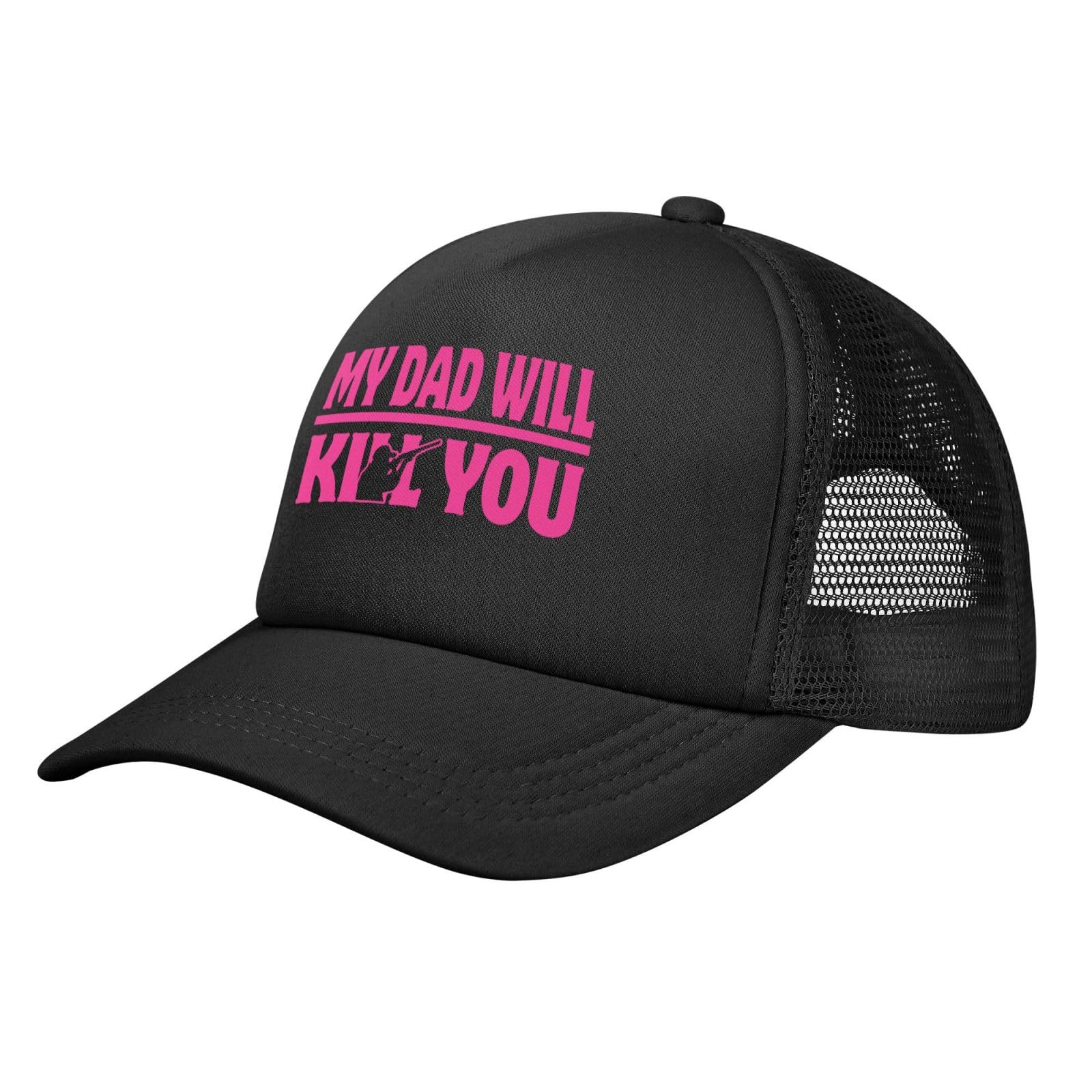 Melbrakin Unisex Black My Dad Will Kill You Hat Funny Mesh Trucker Cap