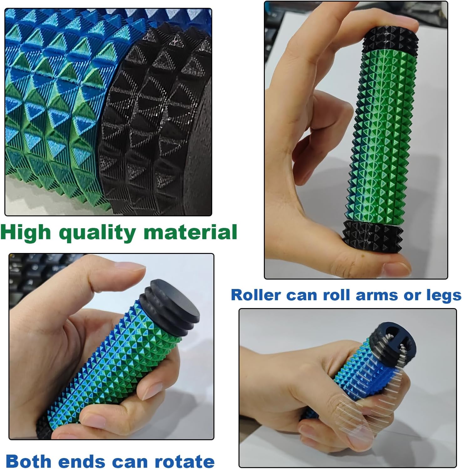 2 Pcs Pain Stim Fidget, Spiky Grippie Stim Keychain Sensory Anxiety Skin Picking Stress Stimming Roller Relief Quiet Desk Use Gadget (Blue-Green-Gold Black Cover and Powder-Blue White Cover)