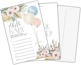 Baby Shower Invitations For Boys Girls, Boho Sage Baby Invitation With Envelopes, Greenery Floral Gender Neutral Invites, 25 Sets (B22)
