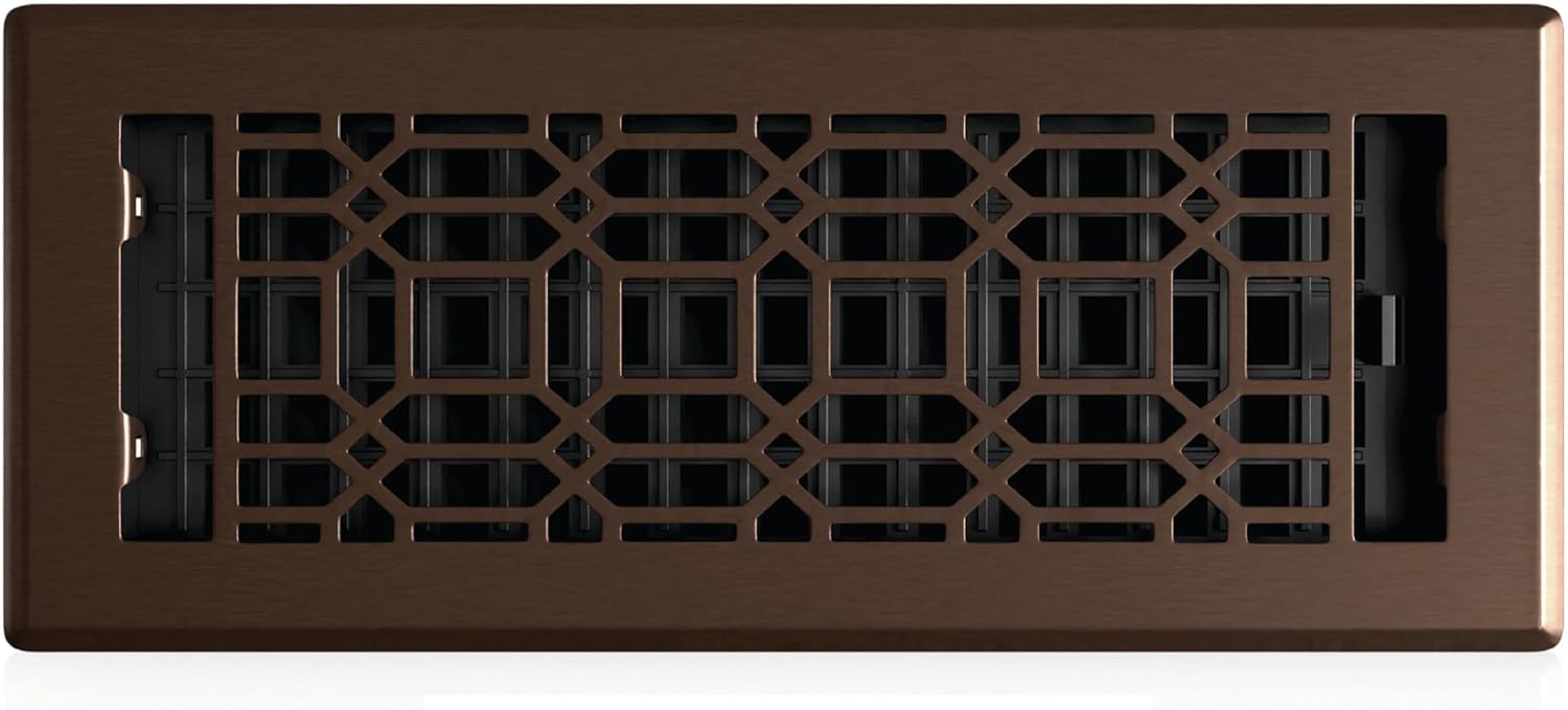 Decor Grates Metal Louvered Decorative Air Vent Cover 4x12 Floor Register – Adjustable Control Lever – AC Floor Vent Covers for Home Floor Vents – Fits 4 x 12 Inch Opening – Rubbed Bronze (NGH412-RB)