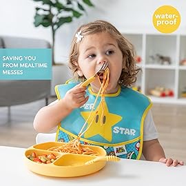 Bumkins Nintendo Bibs for Girl or Boy, SuperBib Baby and Toddler for 6-24 Months, Essential Must Have for Eating, Feeding, Baby Led Weaning, Waterproof Soft Fabric, 2-pk Super Mario Expressions