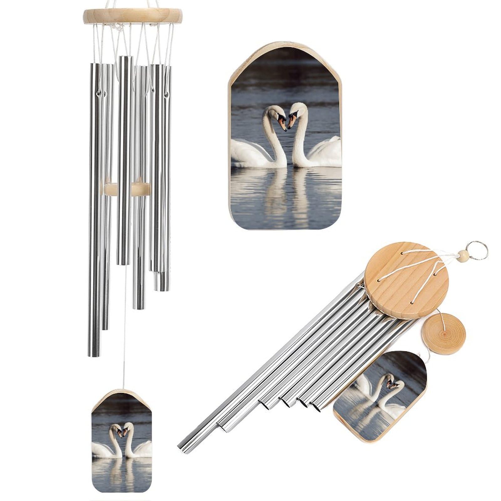 Outdoor Wind Chimes, Romantic White Swan Printed Wind Chimes,Simple Wind Chimes,Curtain Wind Chimes for Home Decoration