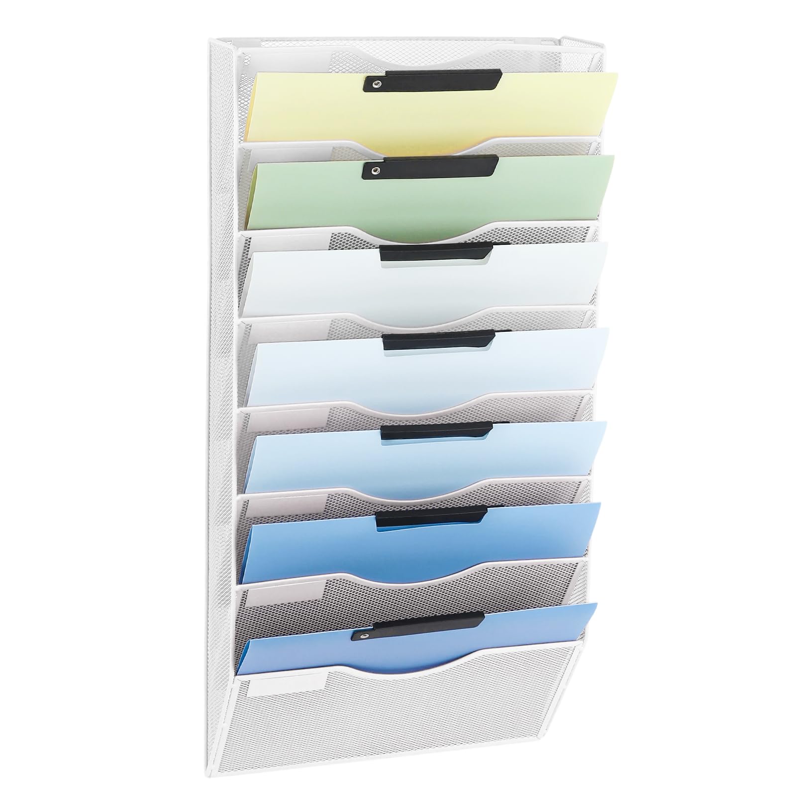 EASEPRES 8 Pocket Mesh Hanging Wall File Organizer, Wall Mounted Mail Paper Document Folder Holder, Clipboard Storage Organization Magazine Rack with