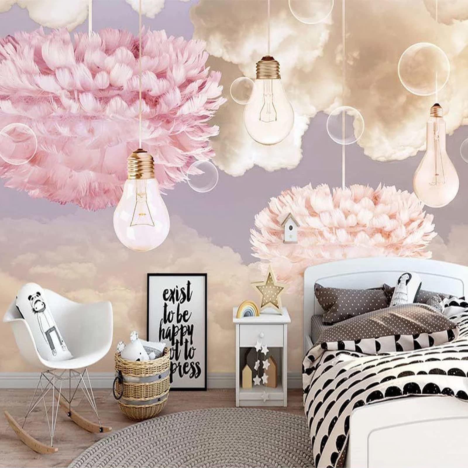 Personalizzato Di Qualsiasi Dimensione Nordic Dipinto A Mano Piuma Cielo Stellato 3D Murale Carta Da Parati Camera Da Letto Per Bambini Sfondo Interno Decorazione Murale 430Cm(W)×300Cm(H)