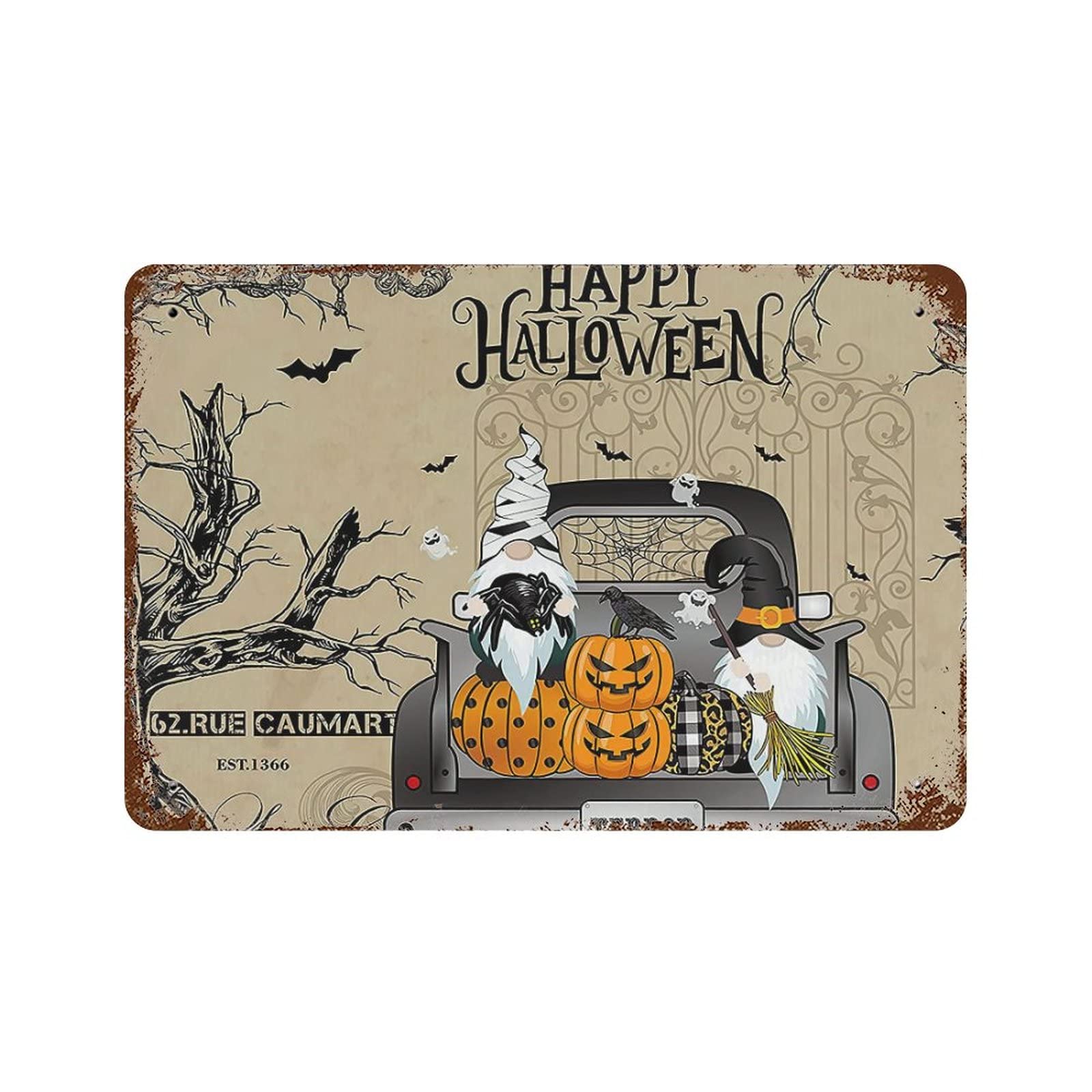 Panneau de fête Halloween en métal à motif citrouille effrayante