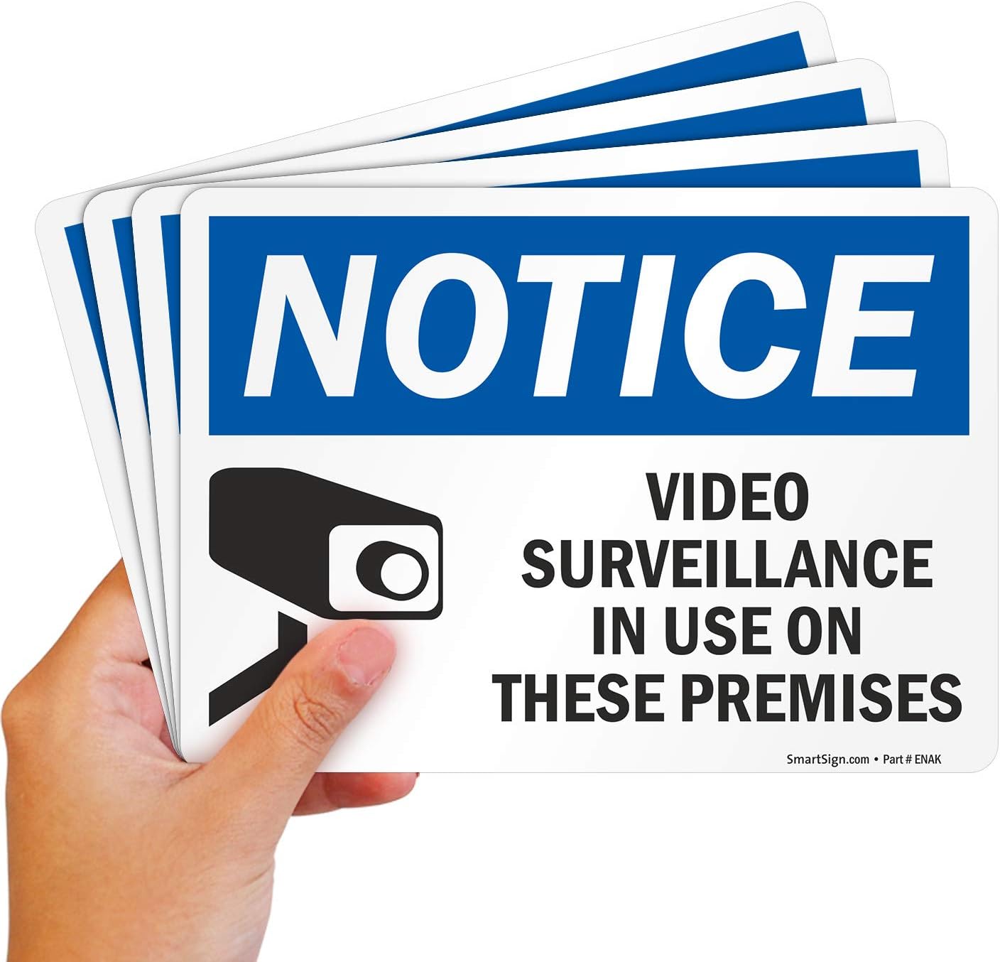 SmartSign “Notice - Video Surveillance in Use On These Premises” Label | 5" x 7" Polyester with SuperStick Adhesive, Pack of 4