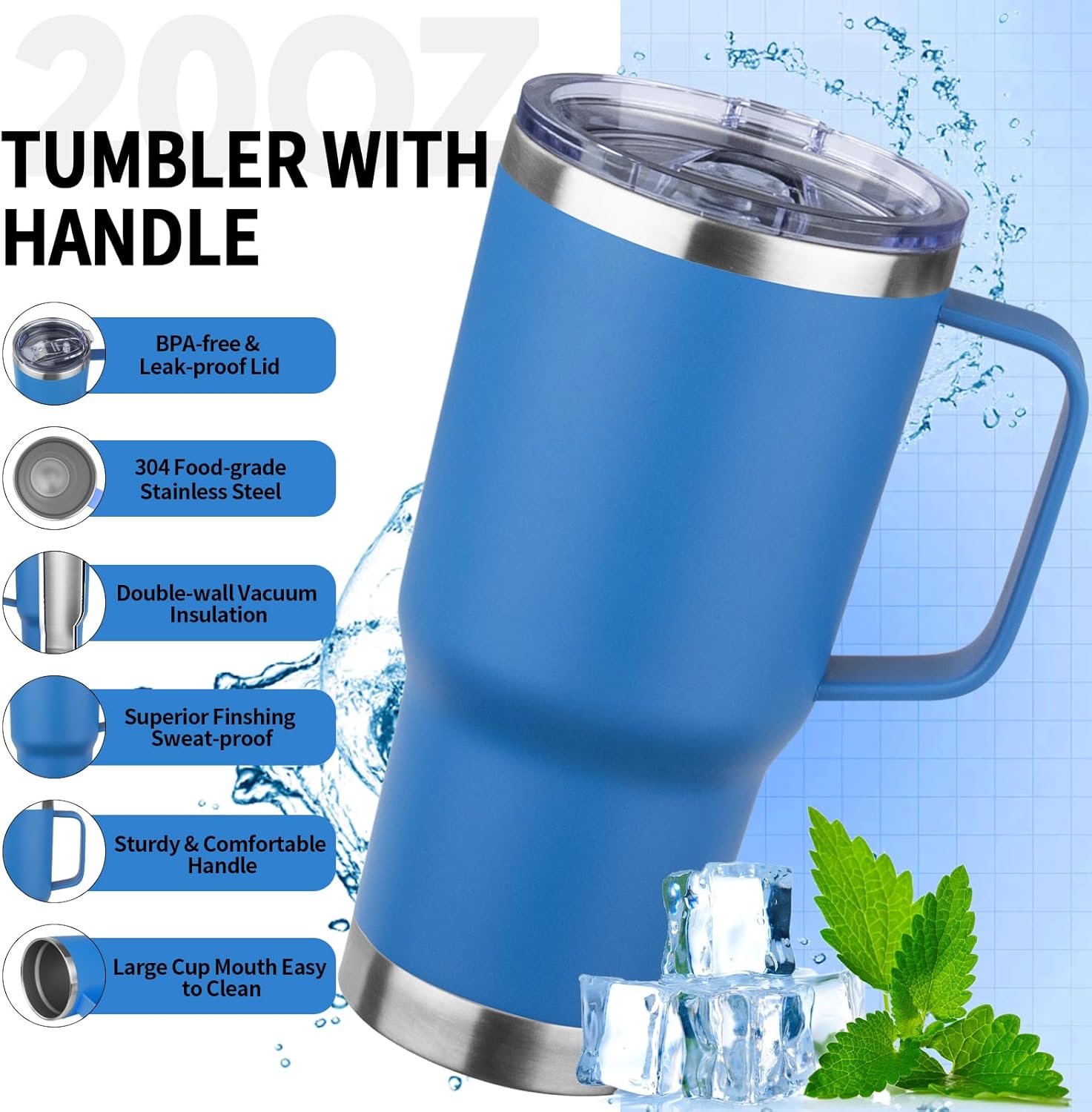 20oz Insulated Tumbler with Handle Stainless Steel Travel Coffee Mug with Lid and Straw Double Wall Vacuum Leak-proof Reusable Thermal Water Cup for Hot and Cold Drinks (Multicolor-3,4 Pack) - Image 3