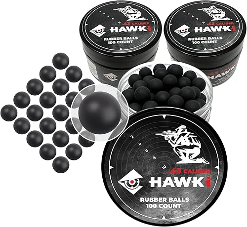 Miniatura 59 de Hawki - Pelotas de goma reutilizables de 0.50 o .43 cali, bolas de goma suave, menos letales para pistolas de paintball negro x 100