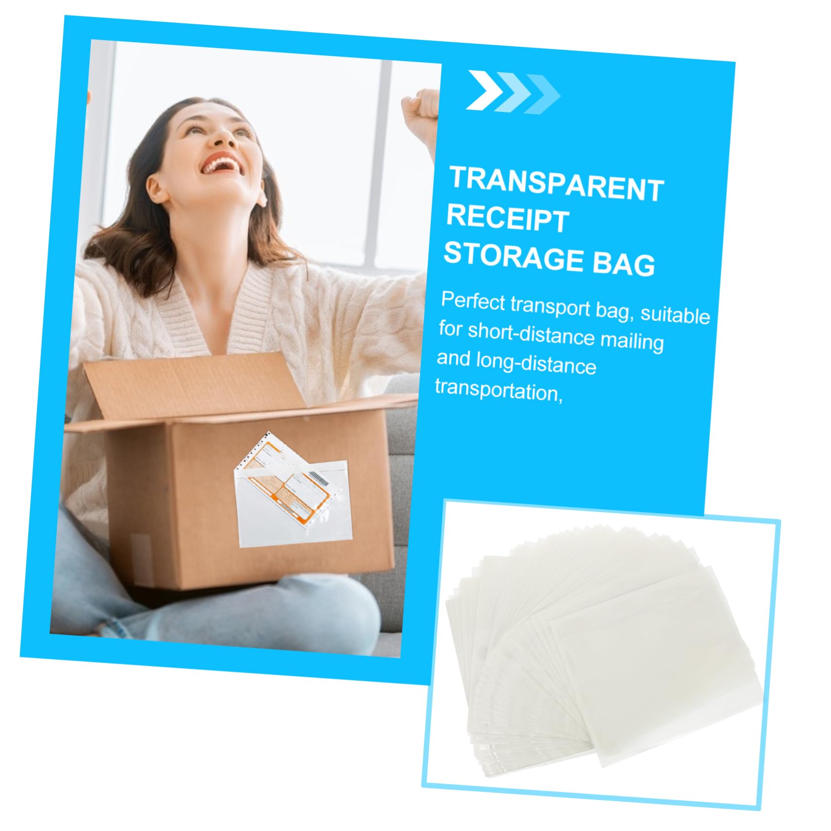VILLFUL 50 Pcs Box List Backing Bag Receipt Storage Bag Courier Receipt Bag Blank Packing List Bag Clear Document Pouch Library Pocket Self-adhesive Receipt Container Pe Transparent