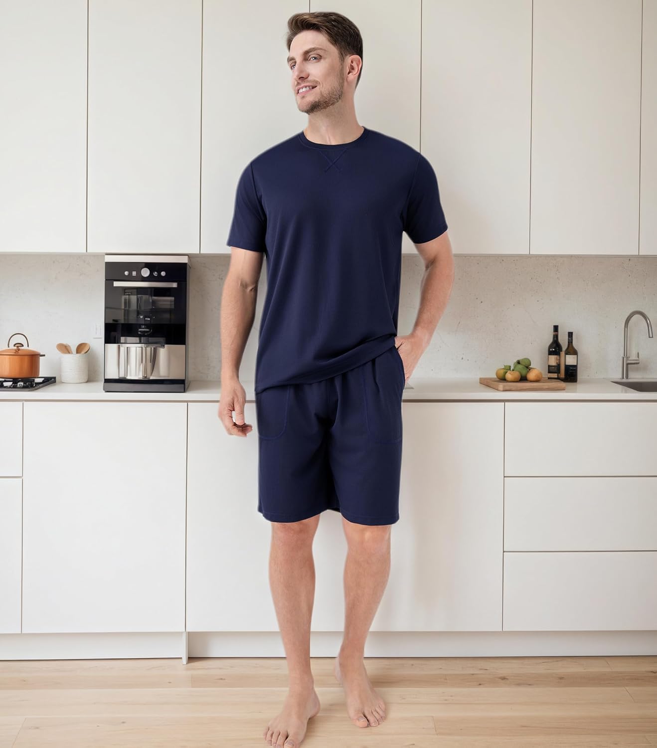 DAVID ARCHY Mens Pajamas Set Waffle Knit Short Sleeve Sleepwear Lightweight Summer Loungewear - Image 5