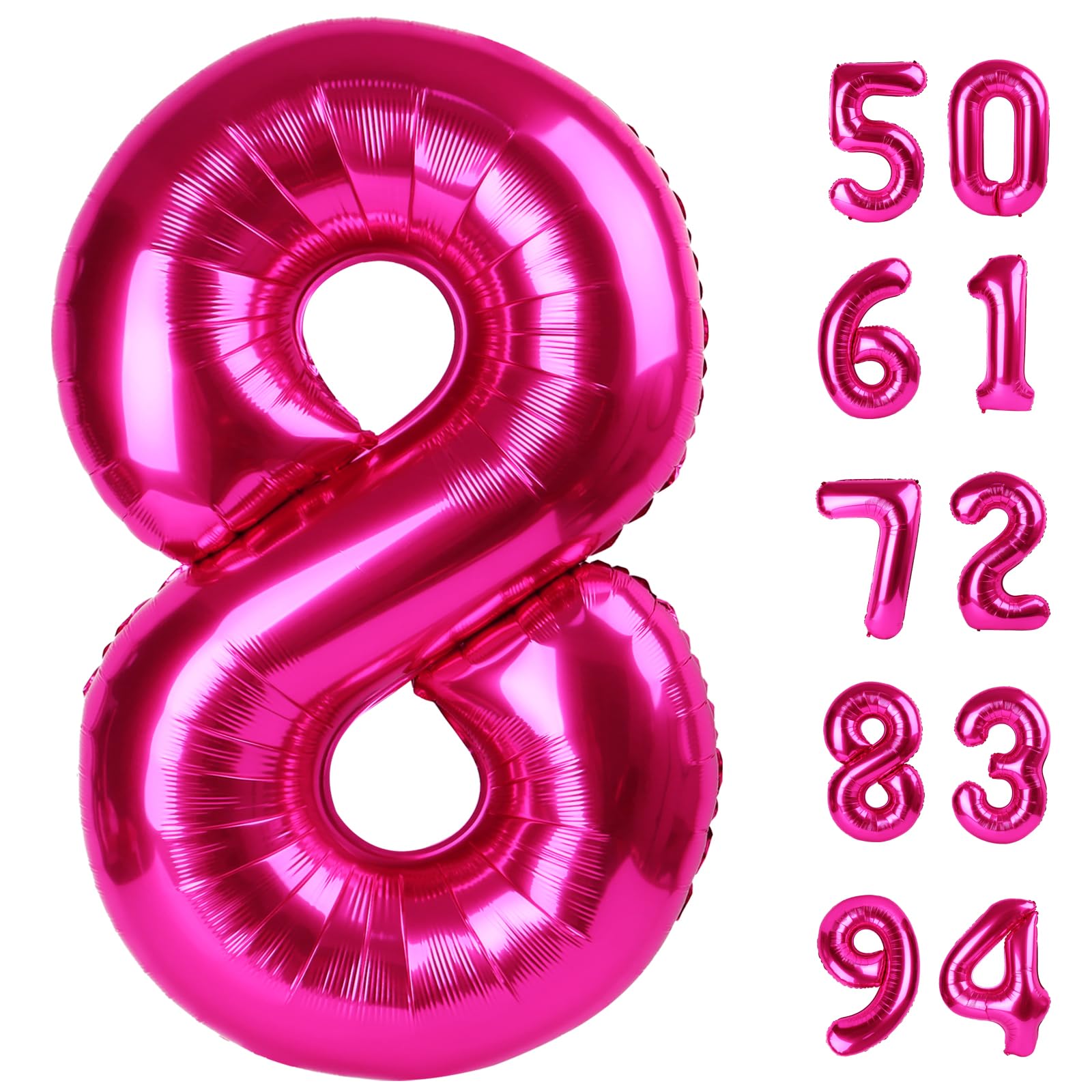 Hot Pink 8 Balloon, Number Balloons 40 Inch, 8th Birthday Decorations for Girls, Birthday Balloons, Hot Pink Party Supplies, Number 8 Balloon