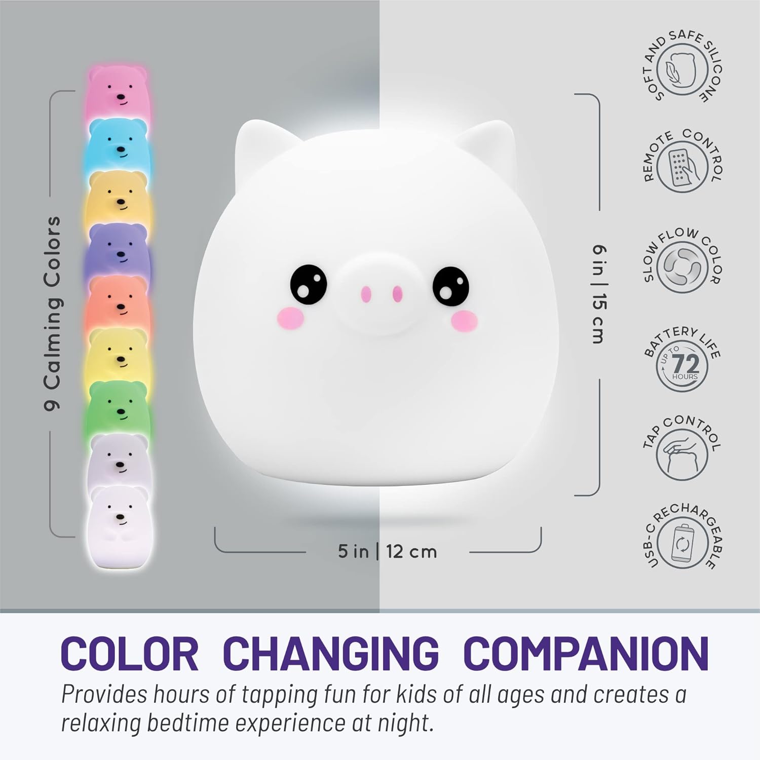 White Silicone Pig Night Light with Remote Control