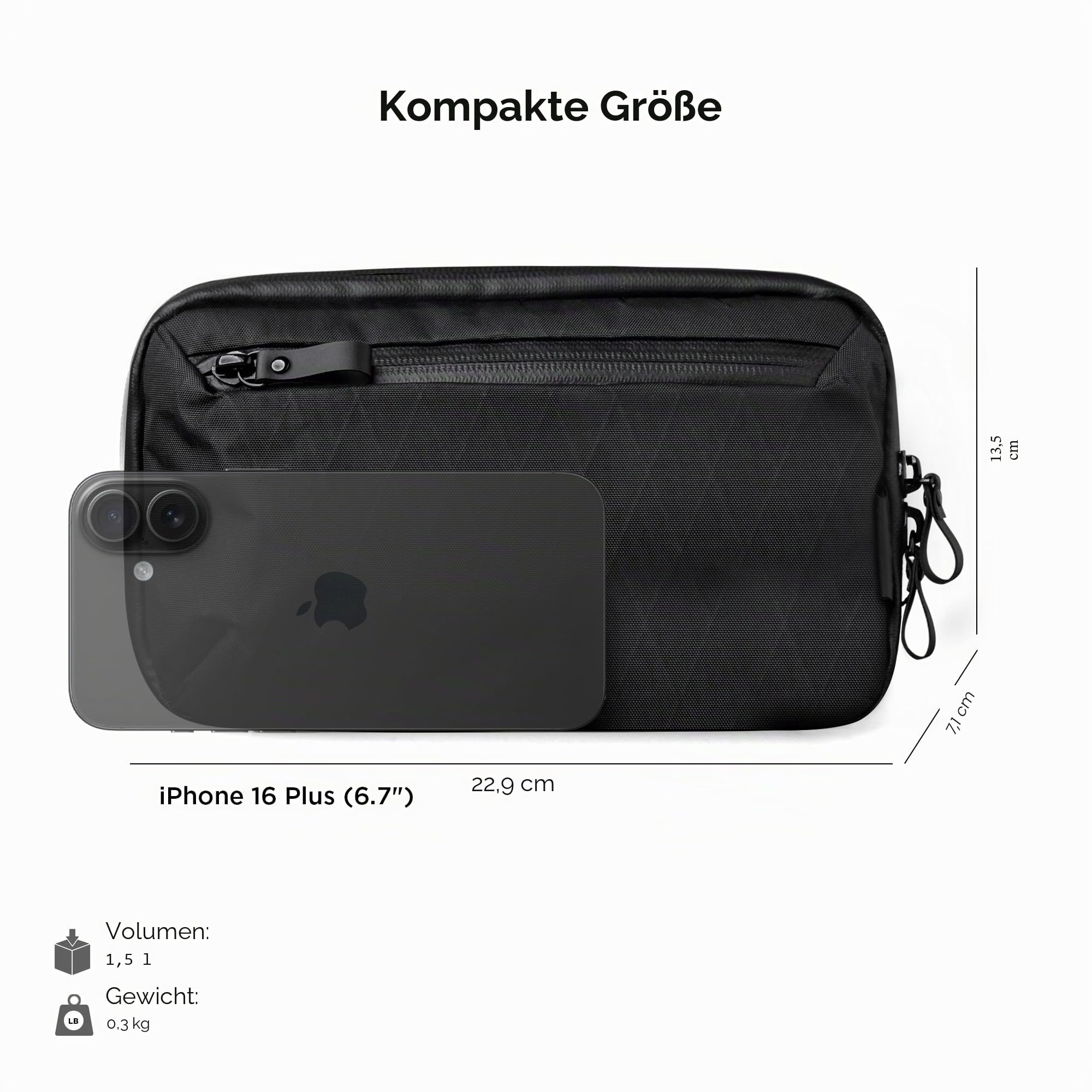 ALPAKA Elements Tech Case Mini – Kompakter Elektronik Organizer & Kabeltasche, Kleine Umhängetasche Crossbody Sling Bag für Smartphone, Powerbank & Reise-Gadgets, X-Pac VX42, Schwarz
