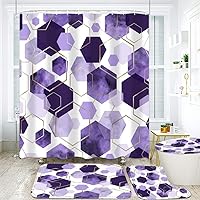 Vista 11 de Juego de cortinas de baño azules, 4 piezas de cortina de ducha geométrica de arte moderno con 12 ganchos, impermeable, opaca, 70.8 pies de largo x