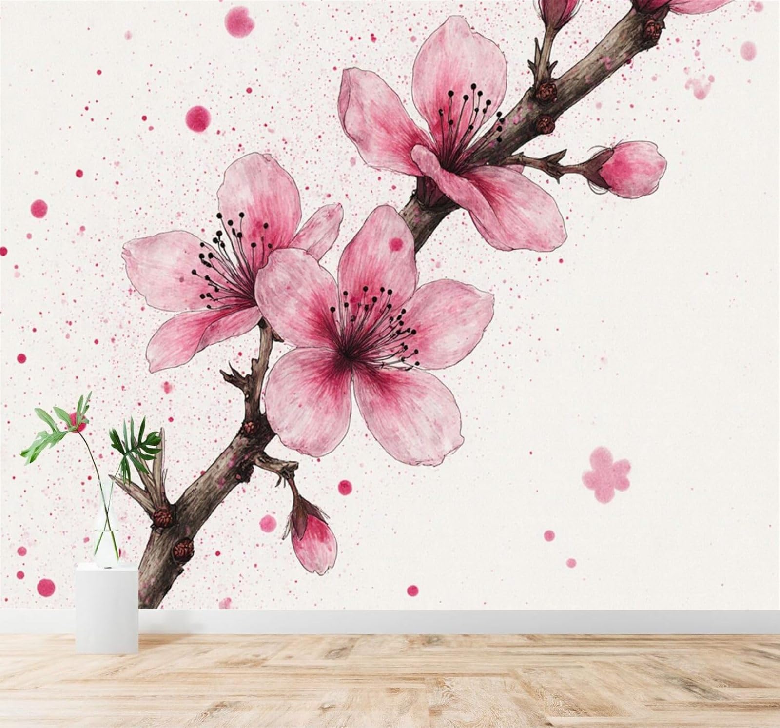 XLMING Pink Cherry Blossoms Petals Watercolour Flowers Art 3D Wallpaper Silky Texture Home Study Office Grey Dining Room Sofa Bedroom Living Room TV Backdrop-400cm×280cm