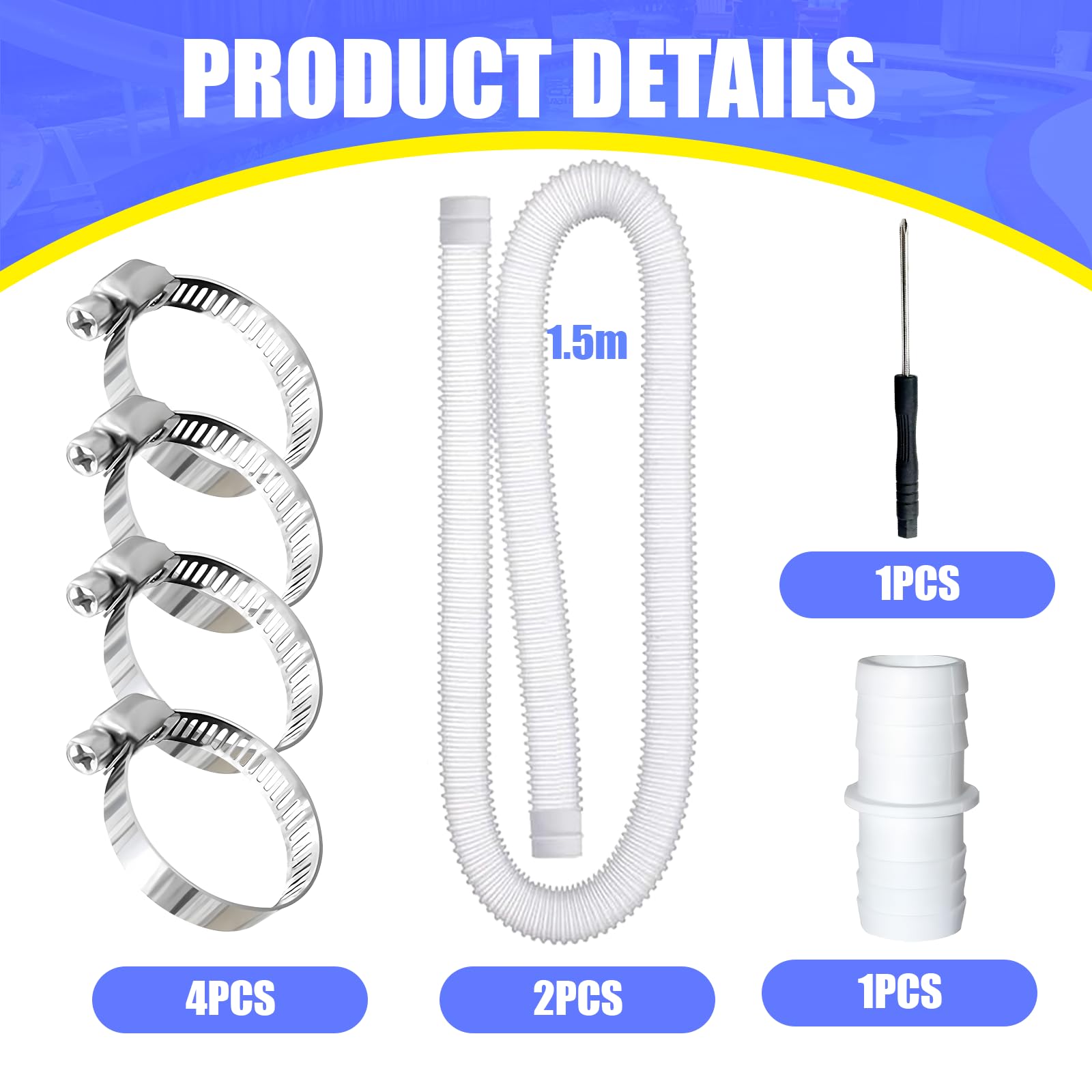 Lot De 2 Tuyaux Piscine 32mm 150cm - Tuyaux Flexibles Résistants UV Et Chloré Avec Clips