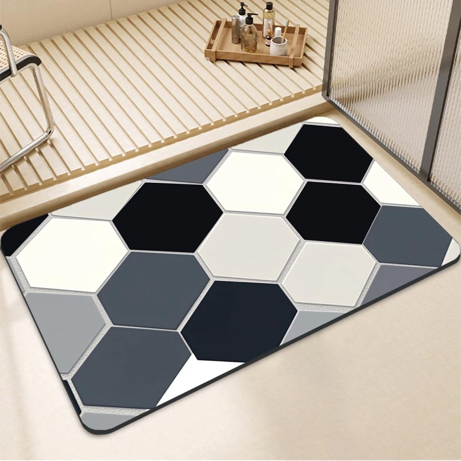 Tappetino da Bagno Antiscivolo Tappeto Bagno Super Assorbente Tappeto Cucina ad Asciugatura Rapida Facile da Pulire Tappetino Doccia Tappeti Cucina per Zerbino Ingresso Interno White 160x230cm 7-1371