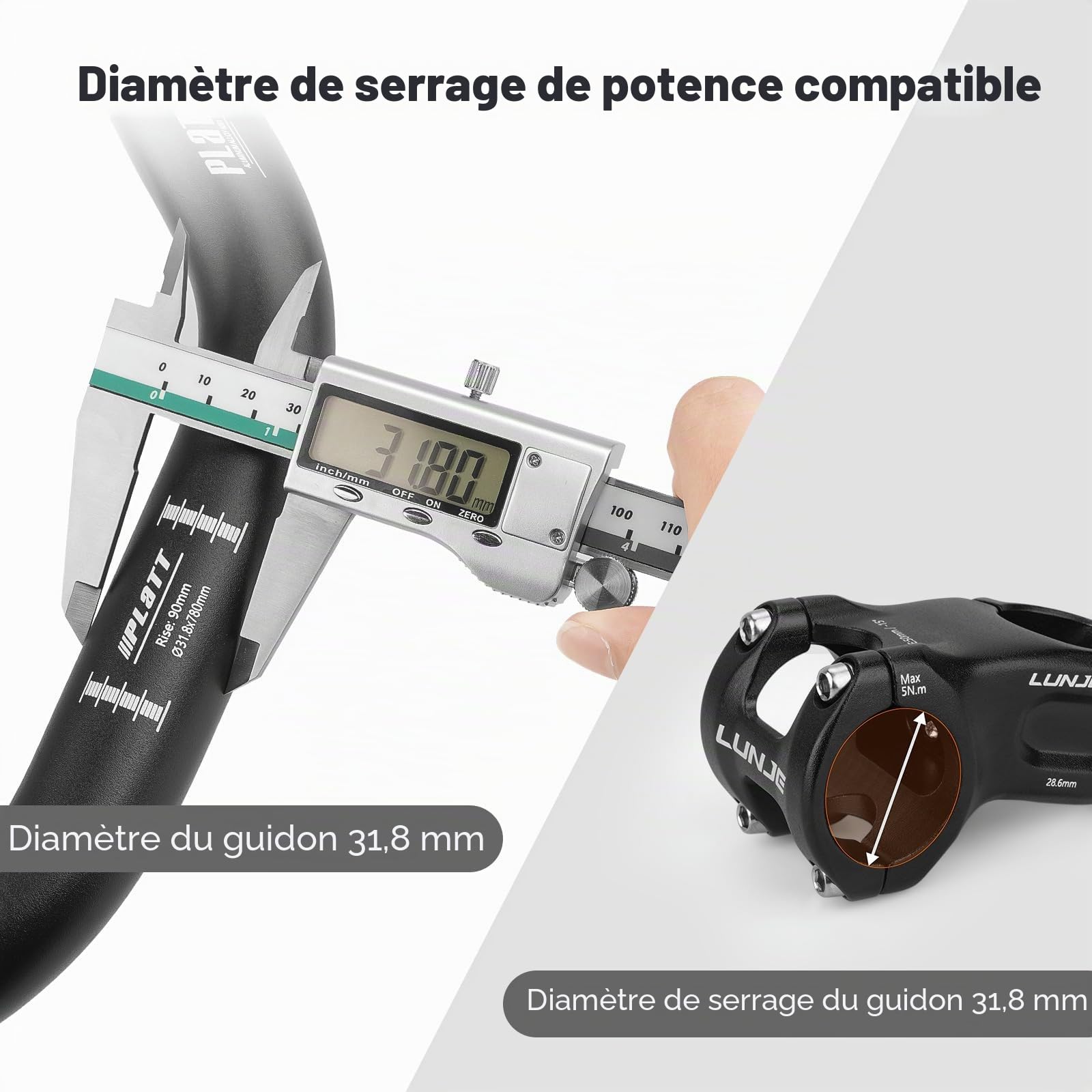 PLATT Guidon de vélo 31.8mm- Aluminium Alliage Relevé Guidon Cintre VTT et Véhicules de montagne de 780mm (élévation de 70mm)