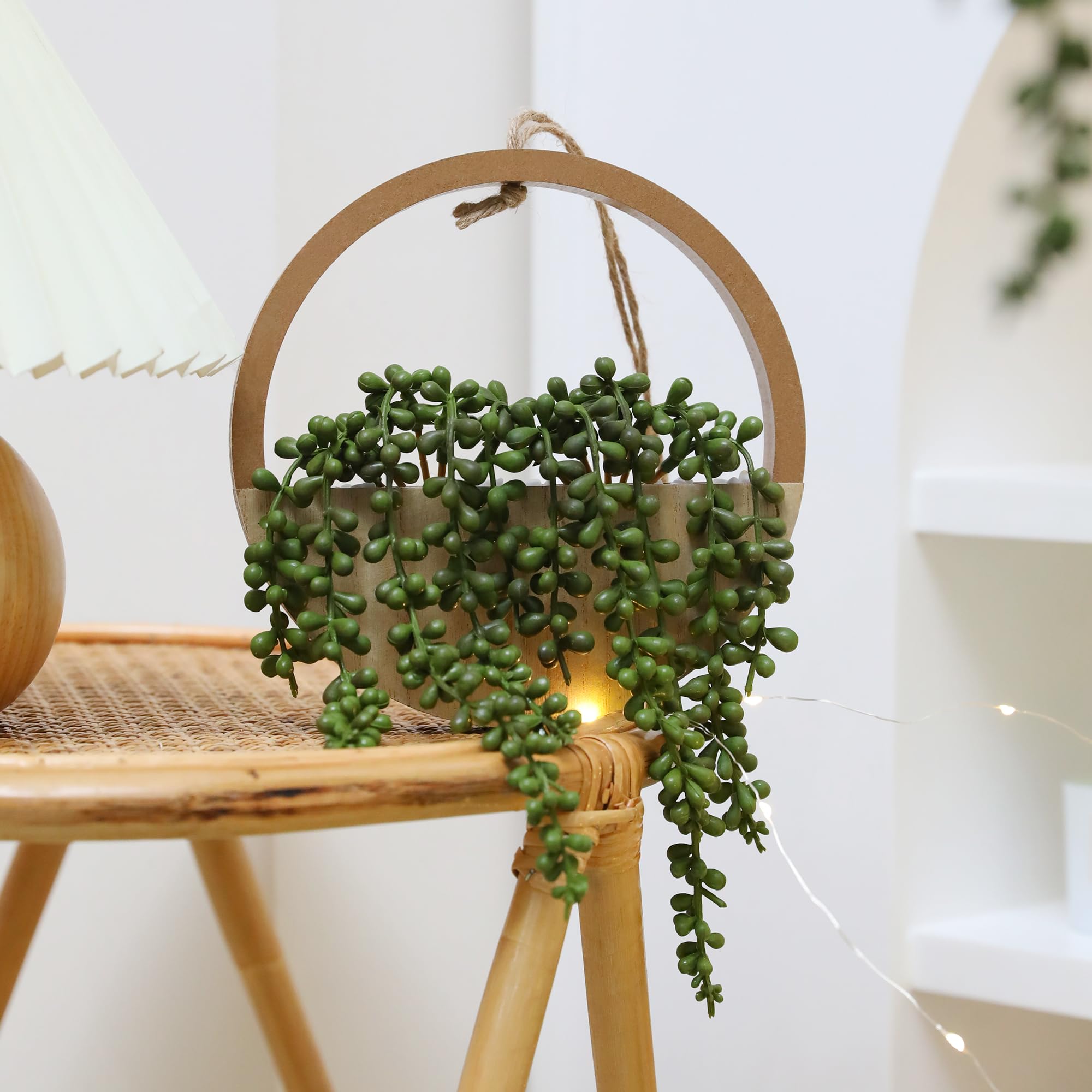 Floweroyal Lot de 2 Plantes succulentes artificielles à Suspendre de 50,1 cm en Pot avec Cordon de 24 cm pour décoration Murale intérieure et extérieure (Couleur Bois)