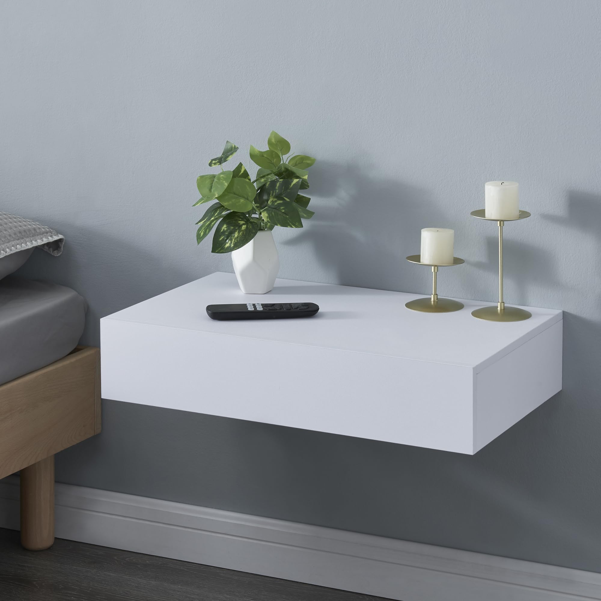 [en.casa] Mensola con Cassetto Consolle da Parete Mensola da Muro Comodino Sospeso con Cassetto 60 x 35 x 12 cm - Bianco