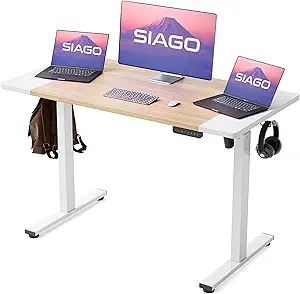 SIAGO Electric Standing Desk Adjustable - 48 x 24 Inch Sit Stand up Desk with Cable Management - 3 Memory Preset Adjustable Height Table