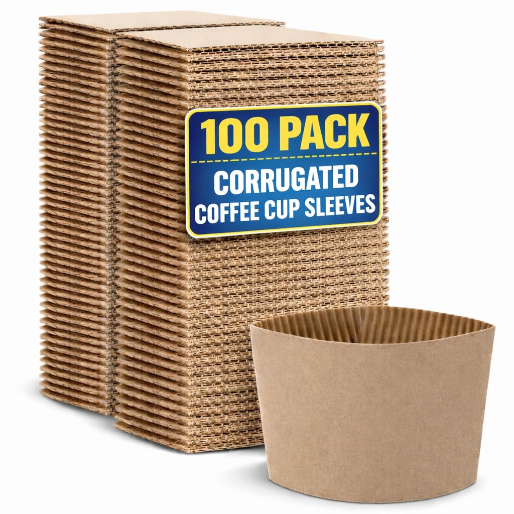 1InTheOffice Corrugated Coffee Cup Sleeves For 12oz 16 oz (100 Sleeves)
